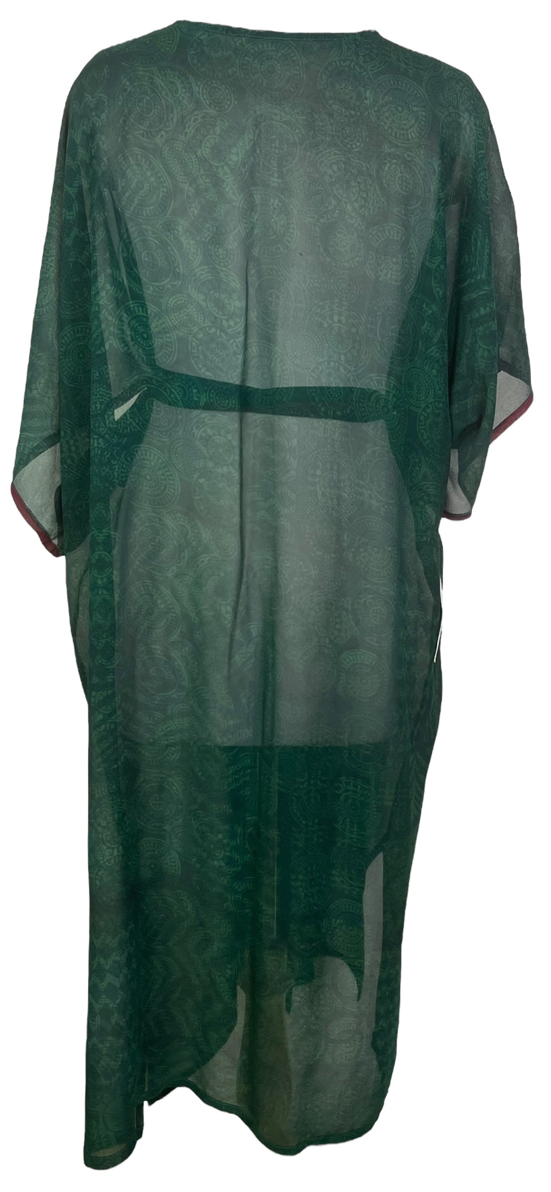 PRG7656 Sheer Avatar Long Pure Silk Kimono Sleeved Duster with Belt