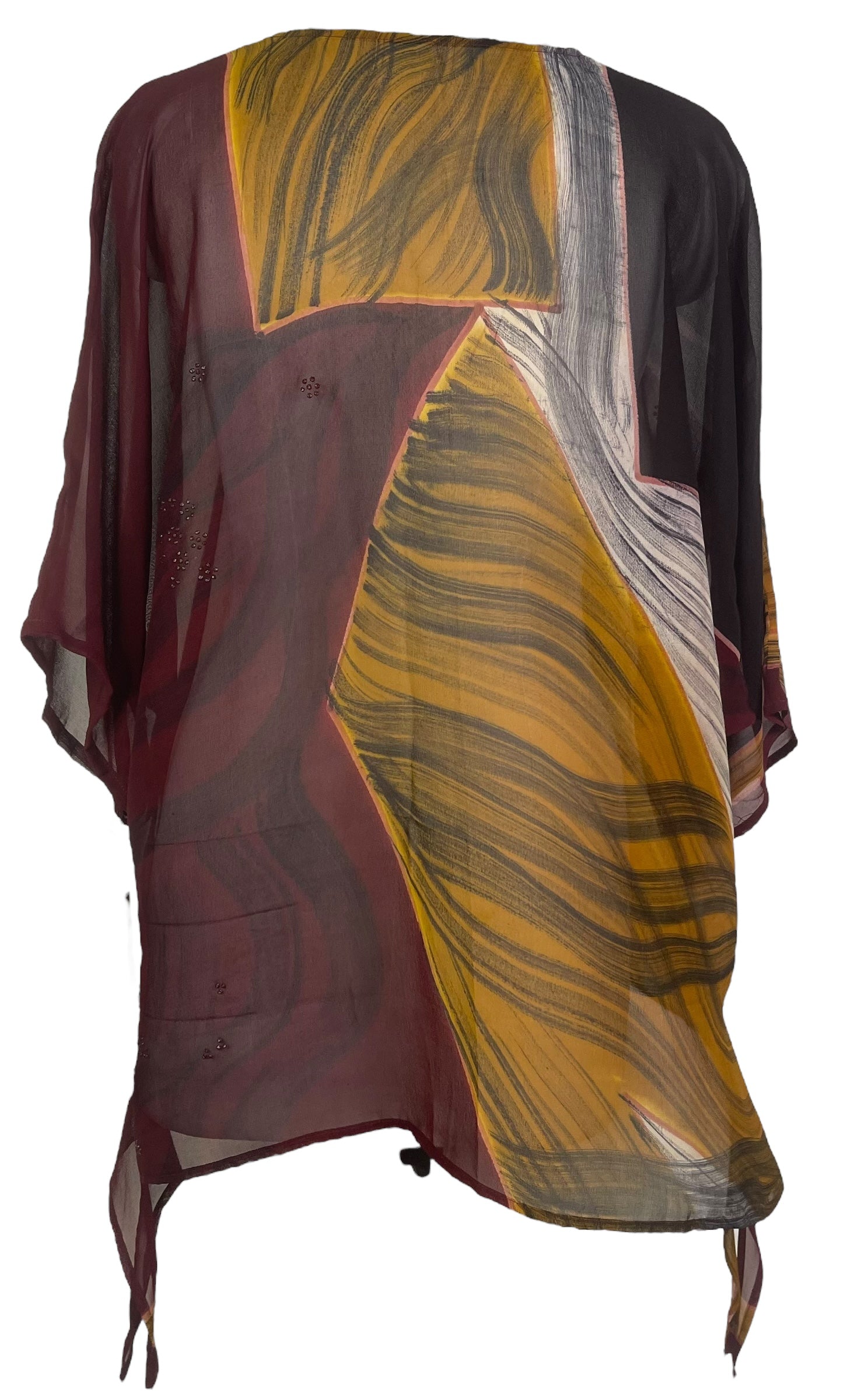 PRG7609 Sheer Wabi Sabi Pure Silk Long Tunic with Side Ties