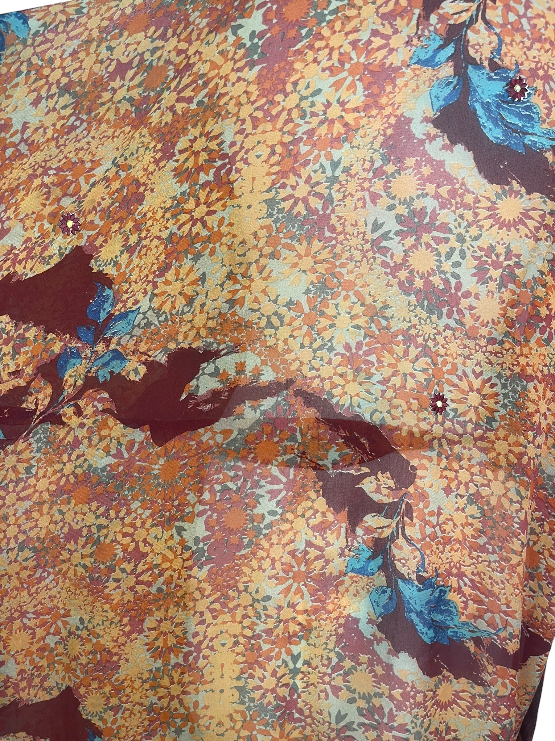 PRG8571 Sheer Avatar Long Pure Silk Kimono Sleeved Duster with Belt