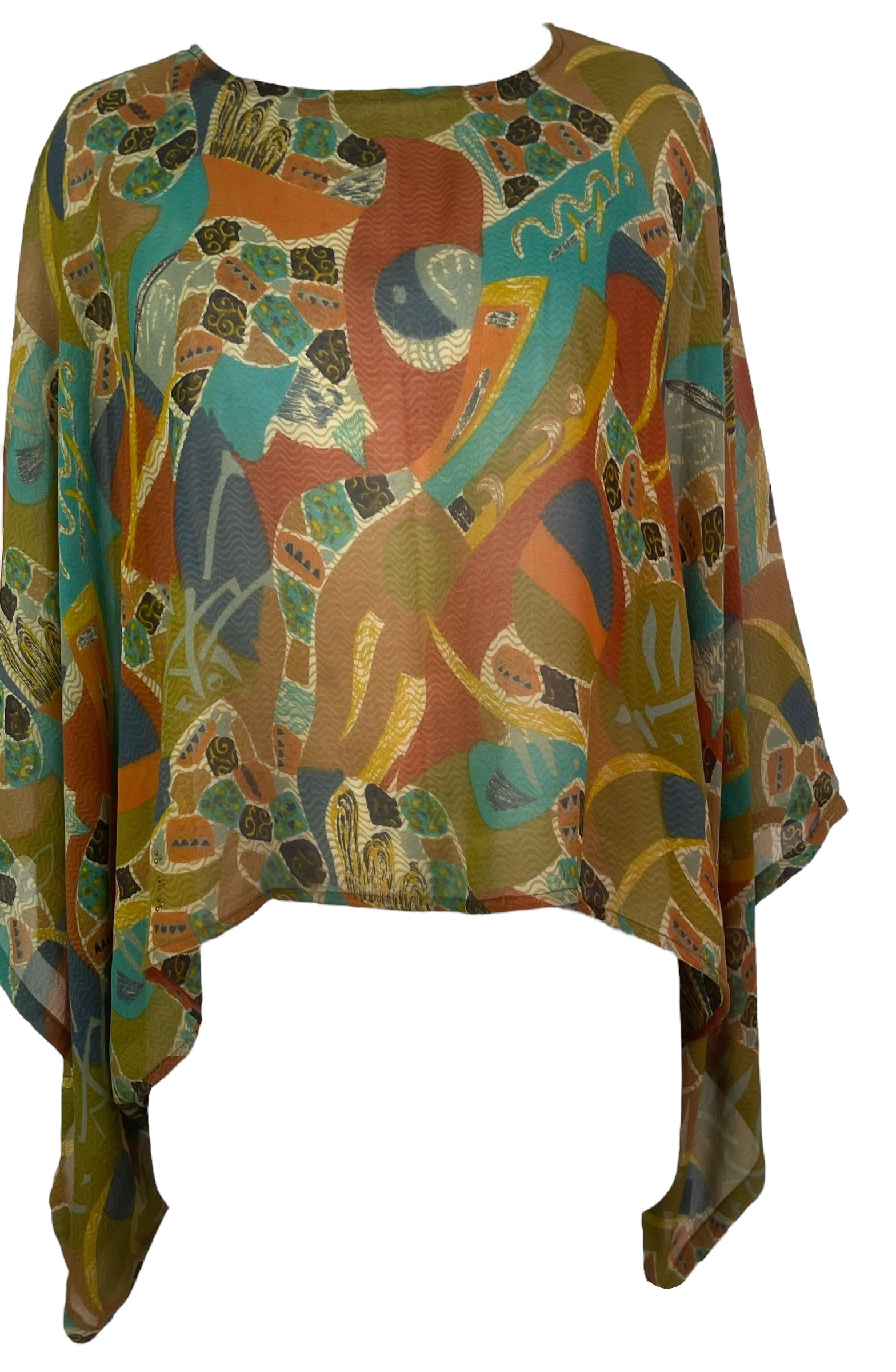 PRG8232 Sheer Wabi Sabi Pure Silk Kimono-Sleeved Top
