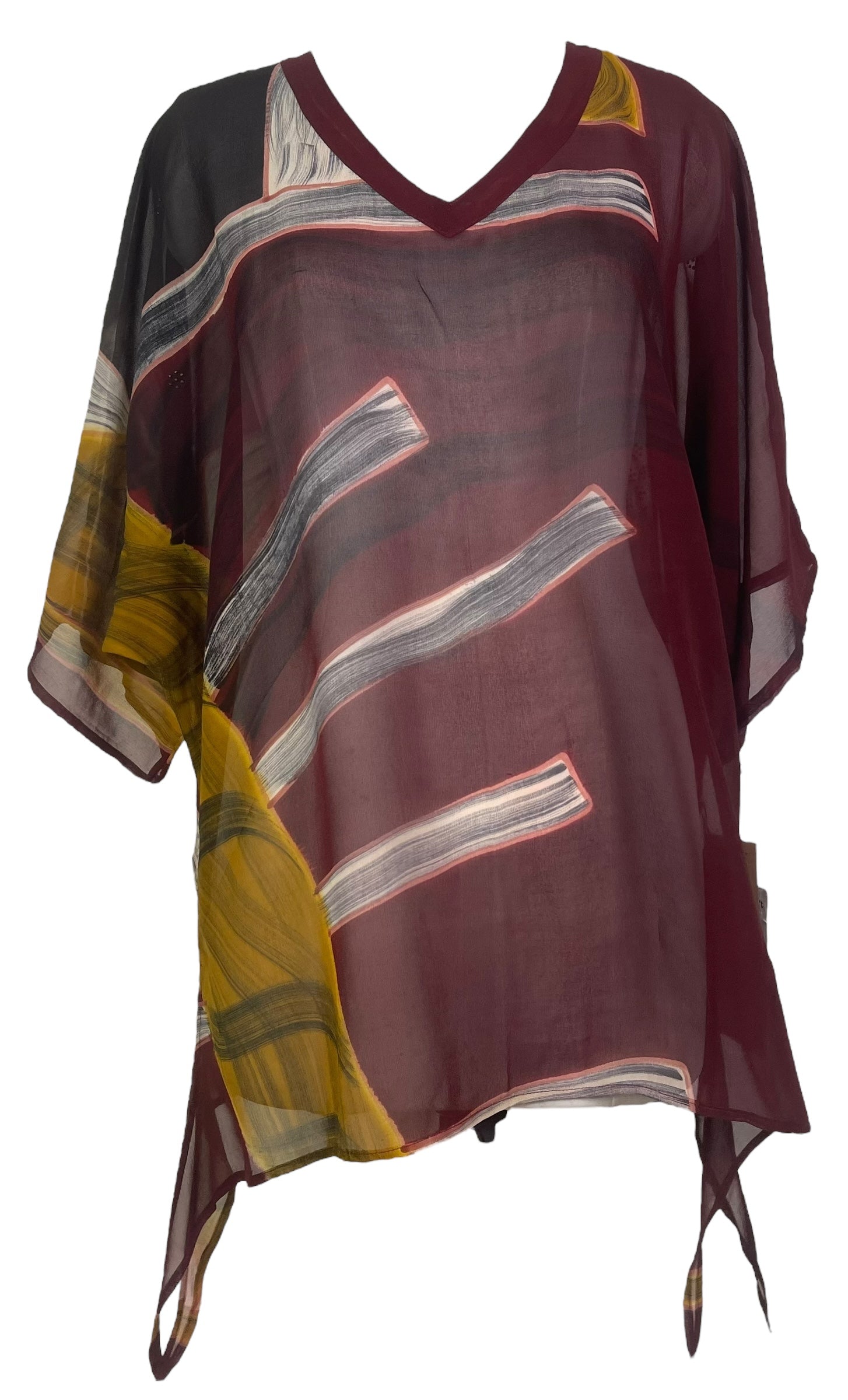 PRG7609 Sheer Wabi Sabi Pure Silk Long Tunic with Side Ties