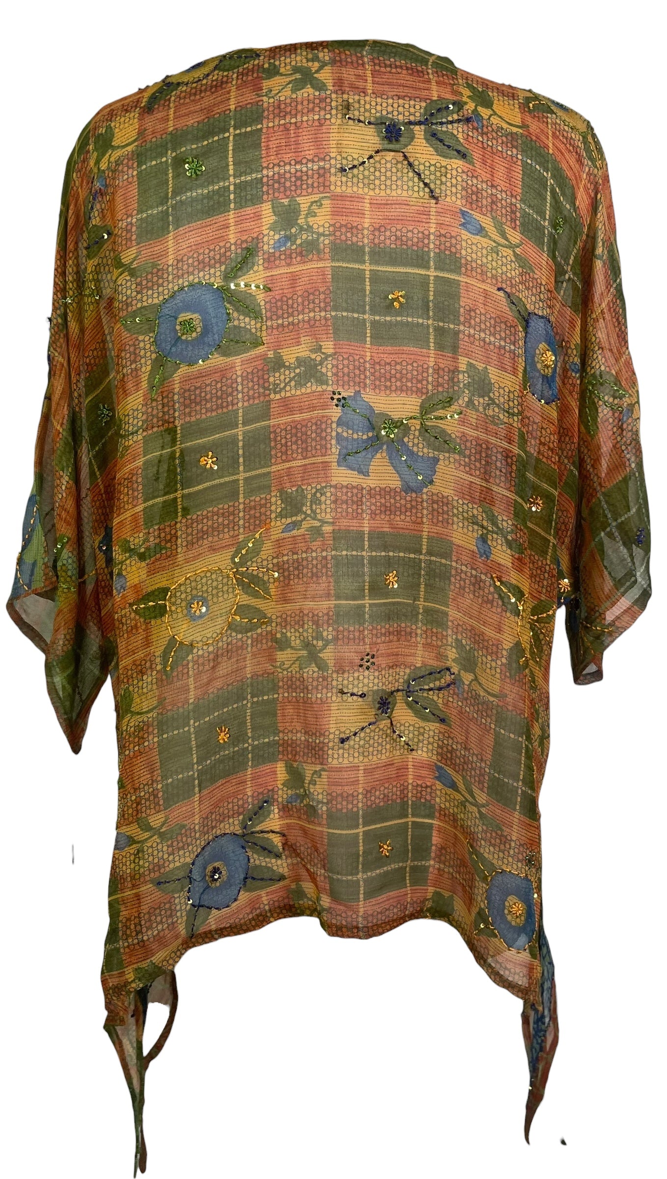 PREVIEW PRG8780 Sheer Avatar Pure Silk Long Tunic with Side Ties by MARCH2026 – Handmade ethical Side Tie Tunic from sariKNOTsari using upcycled silk. Designed in Canada for travel and slow fashion, loved from Toronto to LA to Sydney.