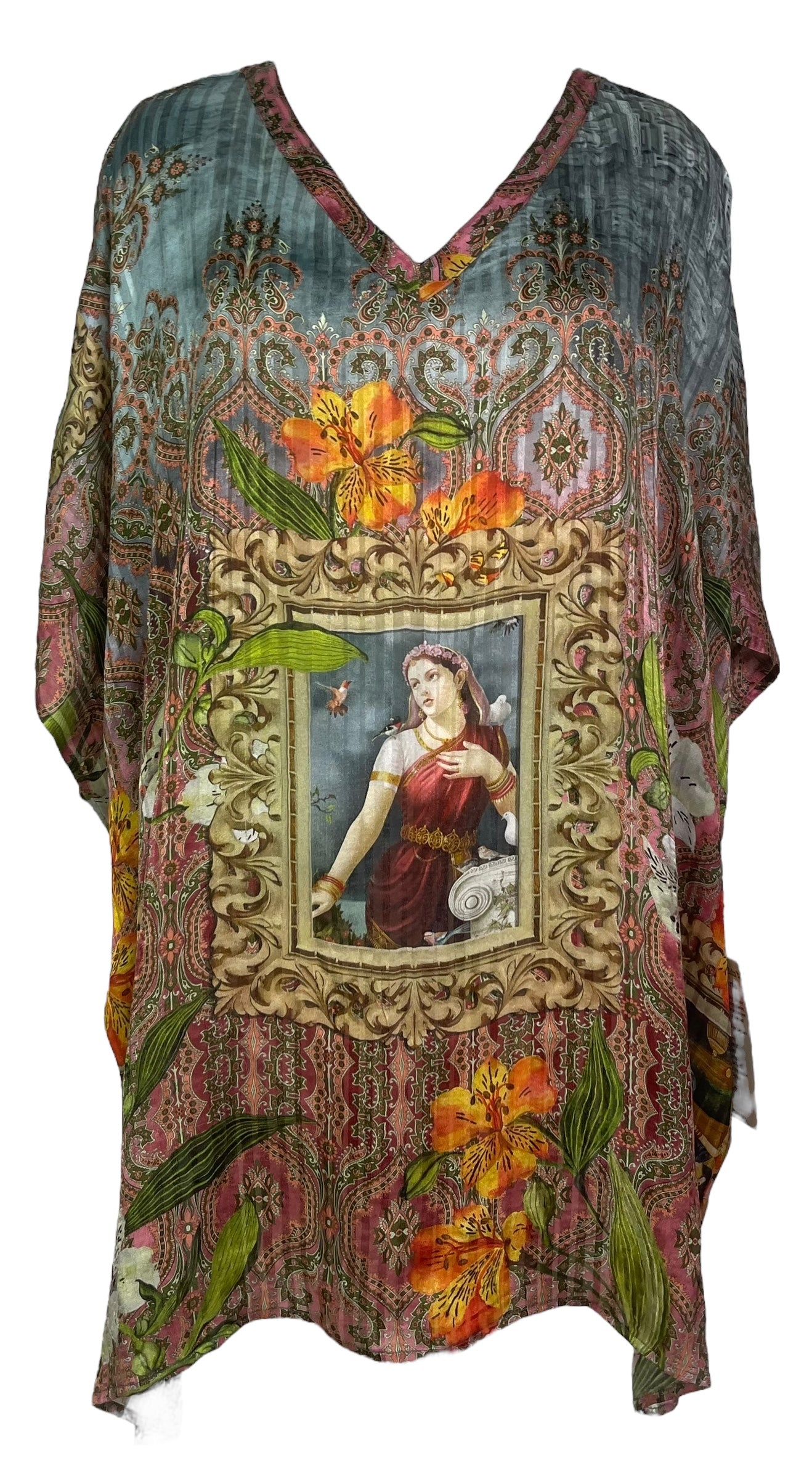 PRG8031 Sheer Avatar Pure Silk Short Kaftan Tunic with Slits