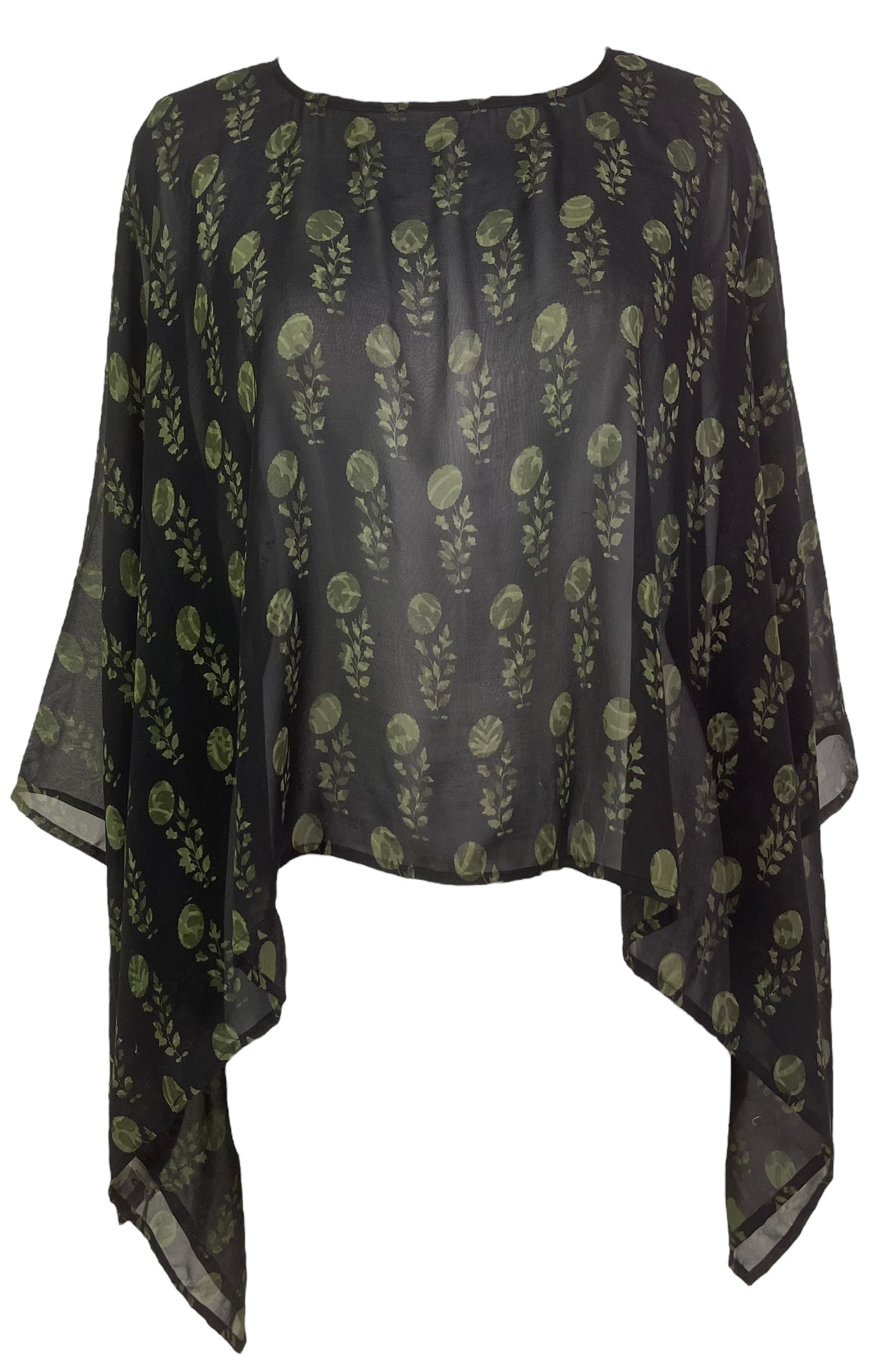 PREVIEW PRG7959 Sheer Avatar Pure Silk Capelet Poncho by DECEMBER2025 – Handmade ethical Poncho from sariKNOTsari using upcycled silk. Designed in Canada for travel and slow fashion, loved from Toronto to LA to Sydney.