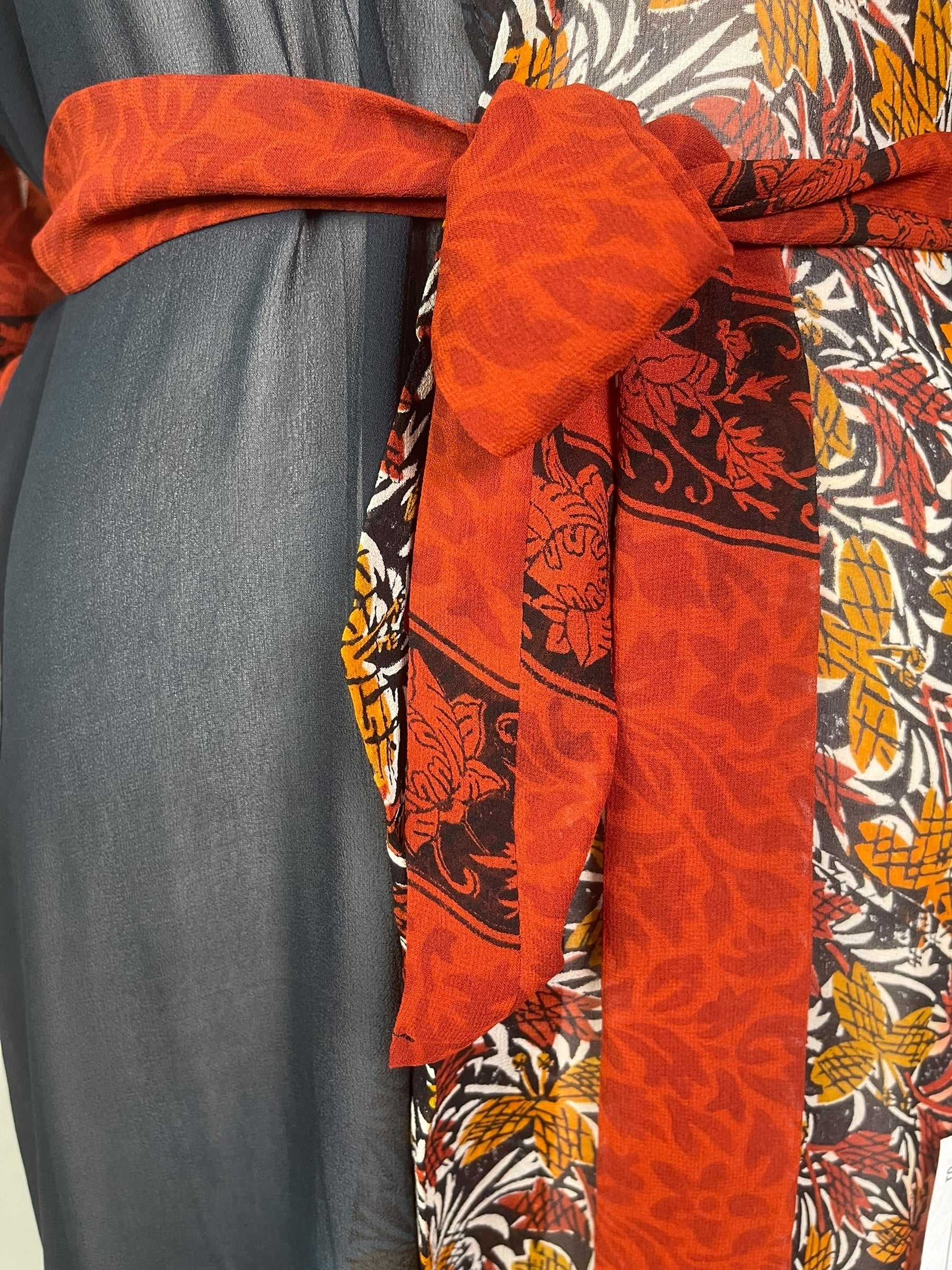 PRG7631 Sheer Avatar Long Pure Silk Kimono Sleeved Duster with Belt