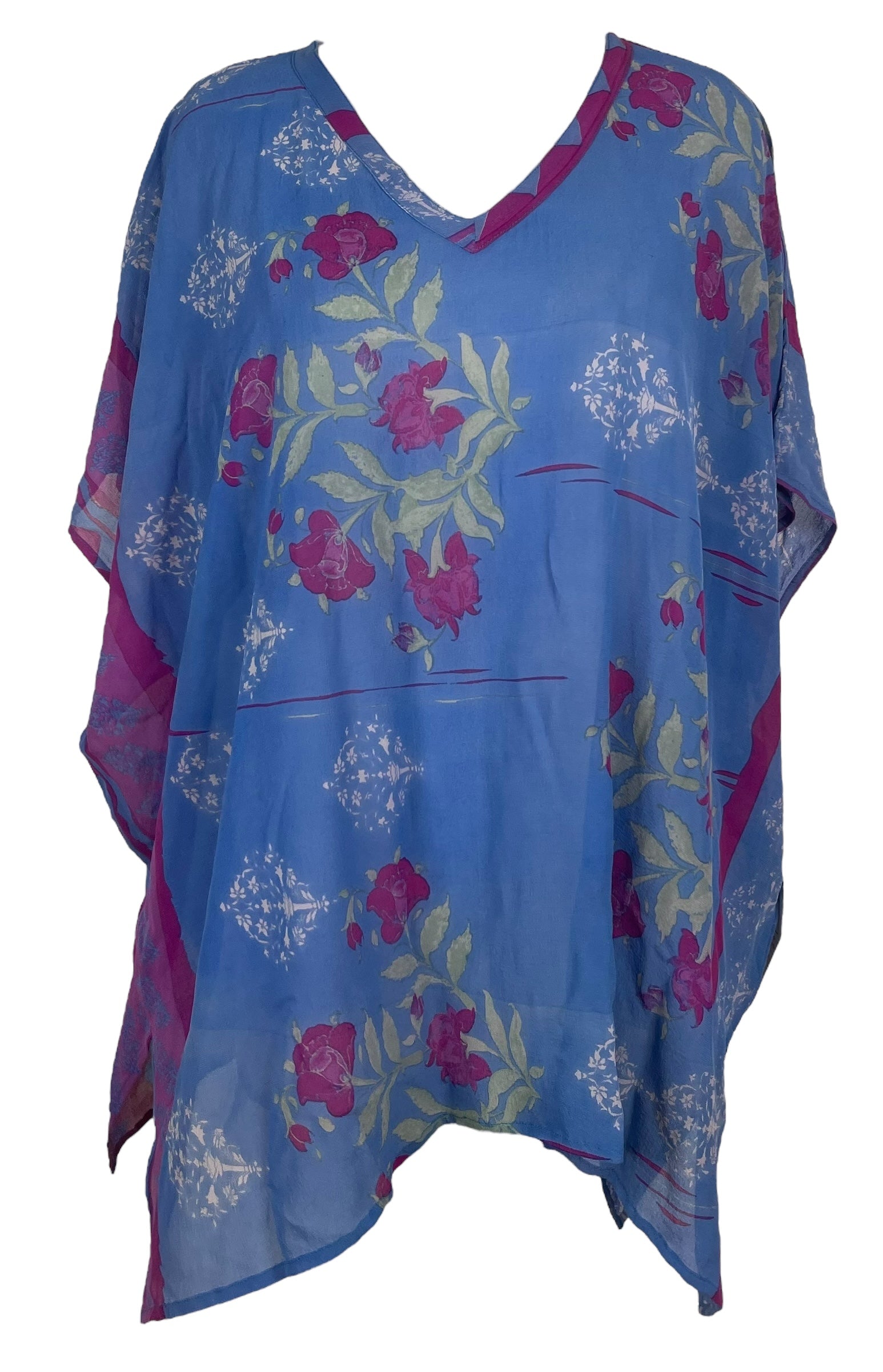 PRG7857 Sheer Wabi Sabi Pure Silk Short Kaftan Tunic With Slits