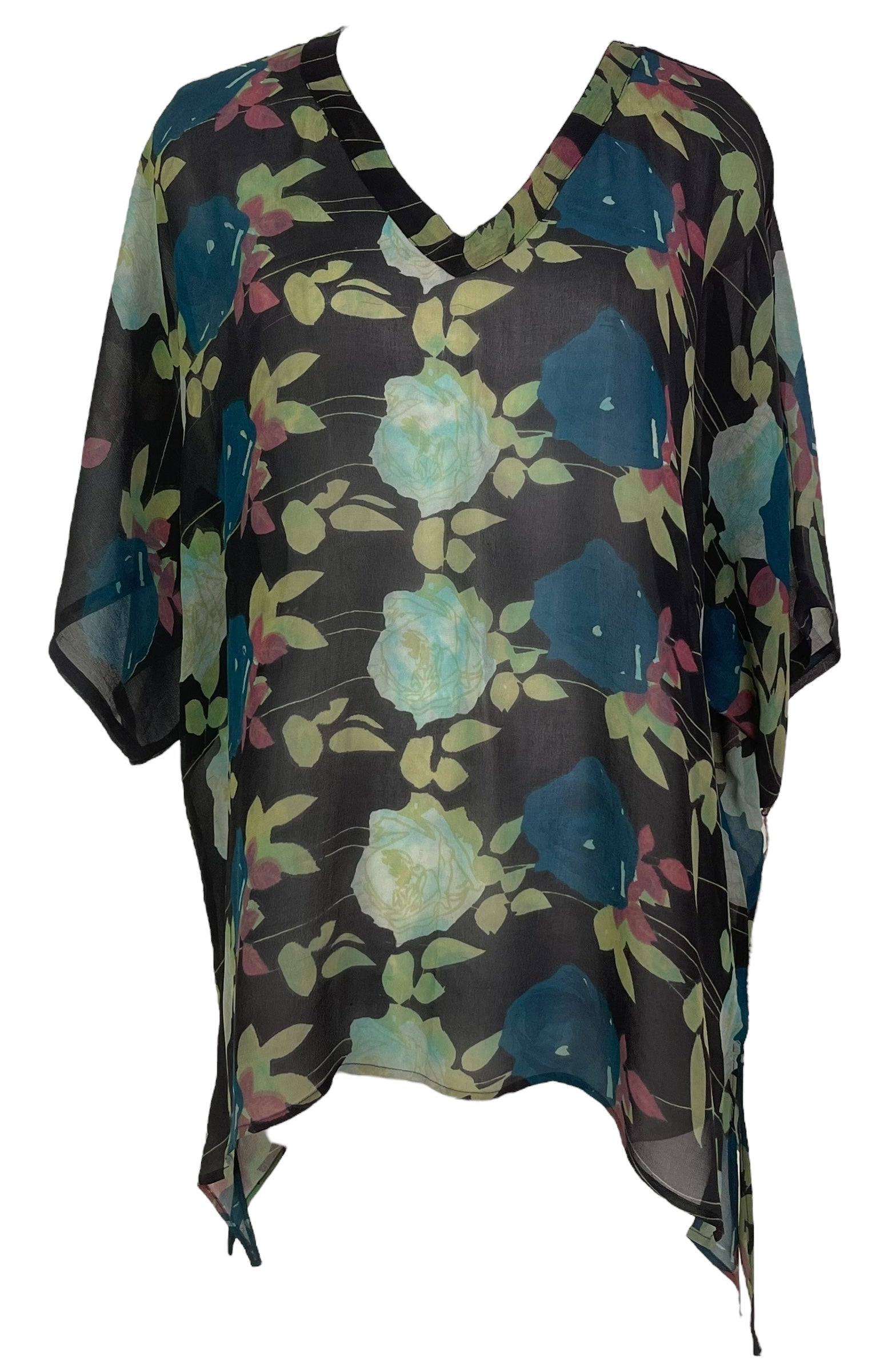 PRG7856 Sheer Wabi Sabi Pure Silk Long Tunic with Side Ties