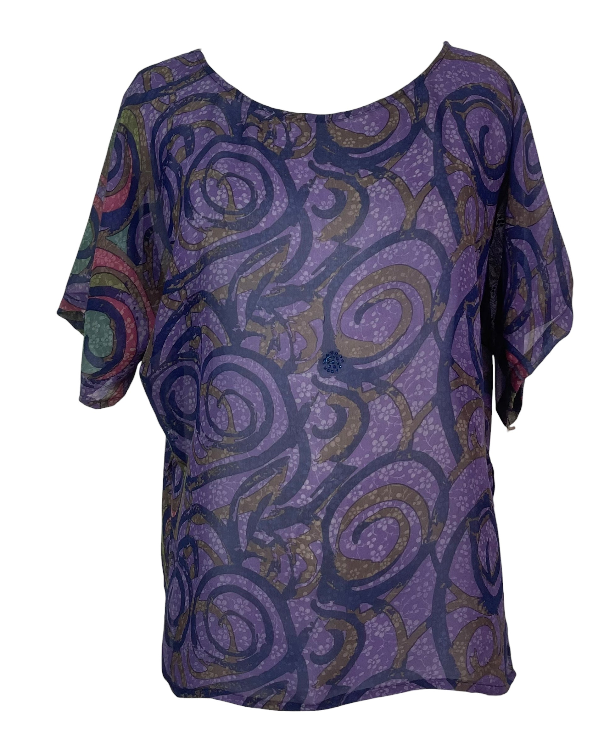 PRG8334 Sheer Avatar Pure Silk Side Slit Top