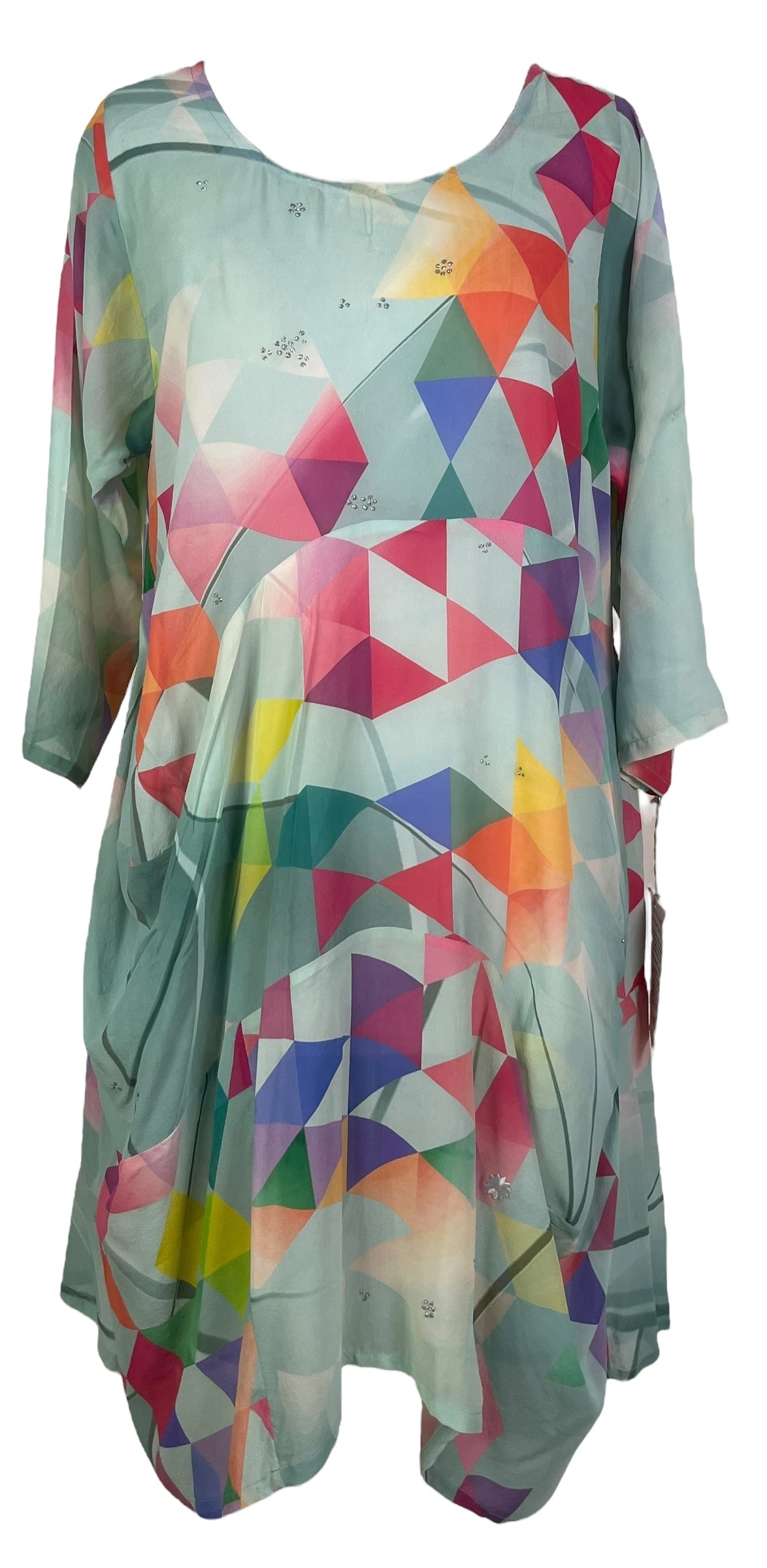 PRG7833 Sheer Avatar Pure Silk Sculptural Long Tunic Dress