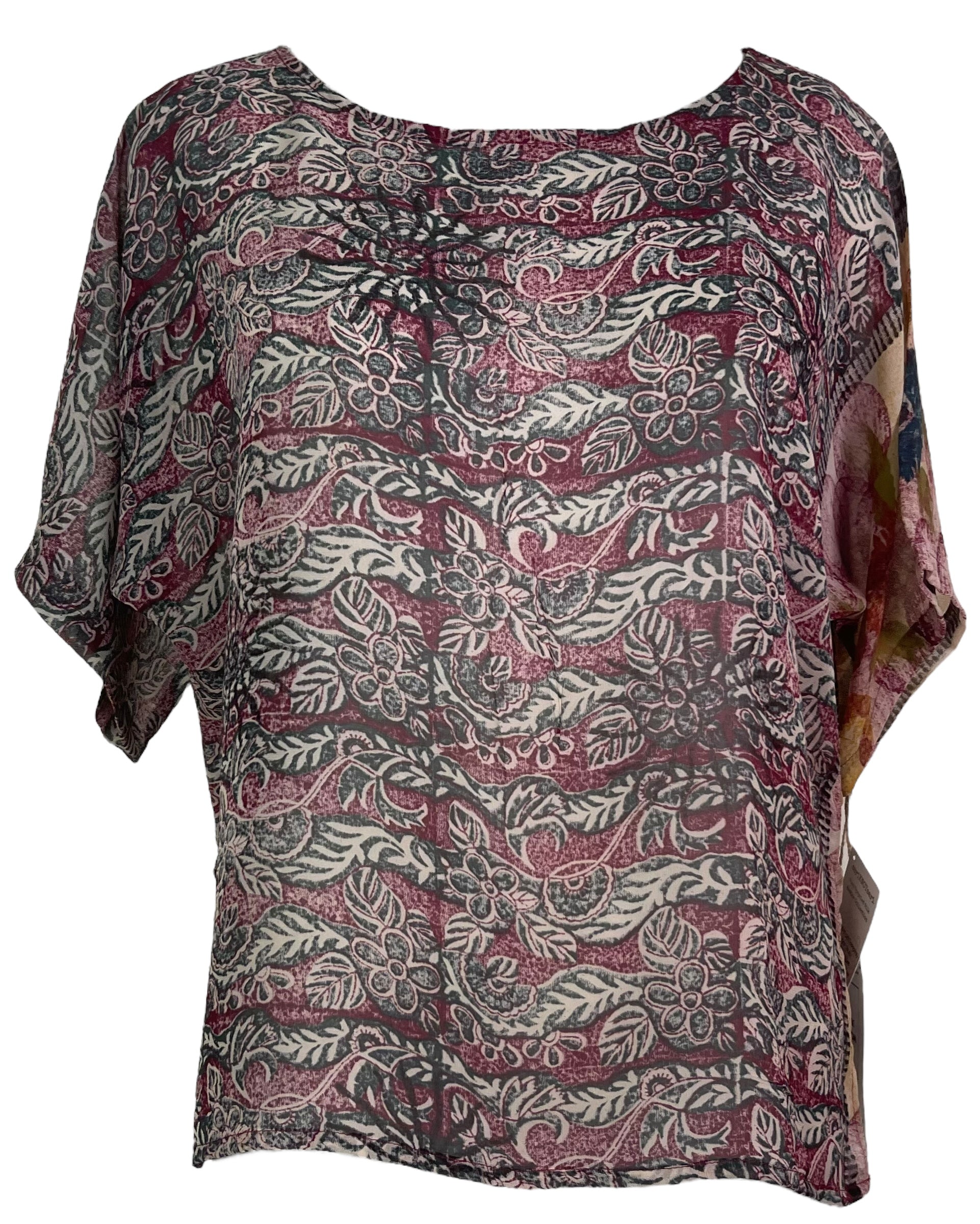 PRG8118 Sheer Avatar Pure Silk Side Slit Top