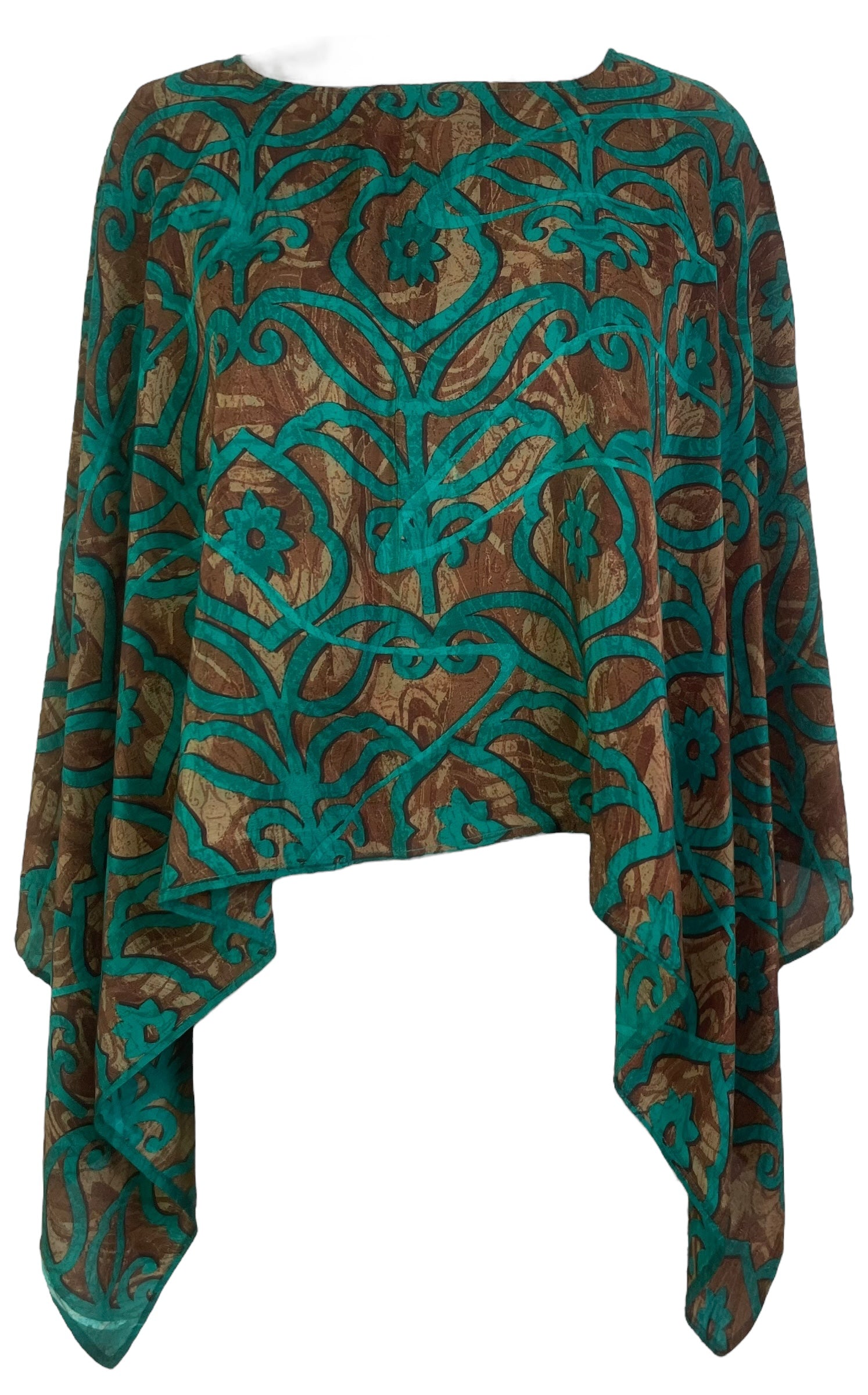 PREVIEW PRC7768 Pure Silk Wabi Sabi Capelet Poncho by DECEMBER2025 – Handmade ethical Poncho from sariKNOTsari using upcycled silk. Designed in Canada for travel and slow fashion, loved from Toronto to LA to Sydney.