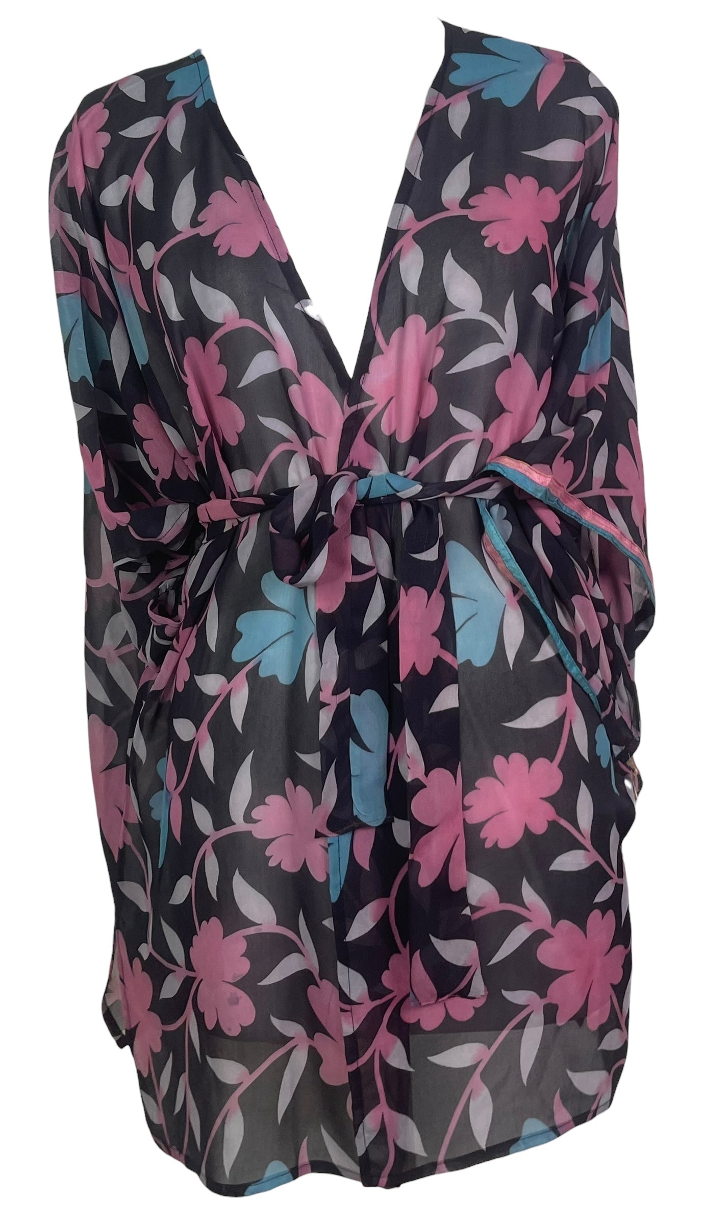 PREVIEW PRG8513 Sheer Wabi Sabi Pure Silk Kimono-Sleeved Jacket with Belt by MARCH2026 – Handmade ethical Short Kimono from sariKNOTsari using upcycled silk. Designed in Canada for travel and slow fashion, loved from Toronto to LA to Sydney. Featuring Zsiska, Bryn Walker and Artisan Leather coats by Rejean Pepin, Pepin designs