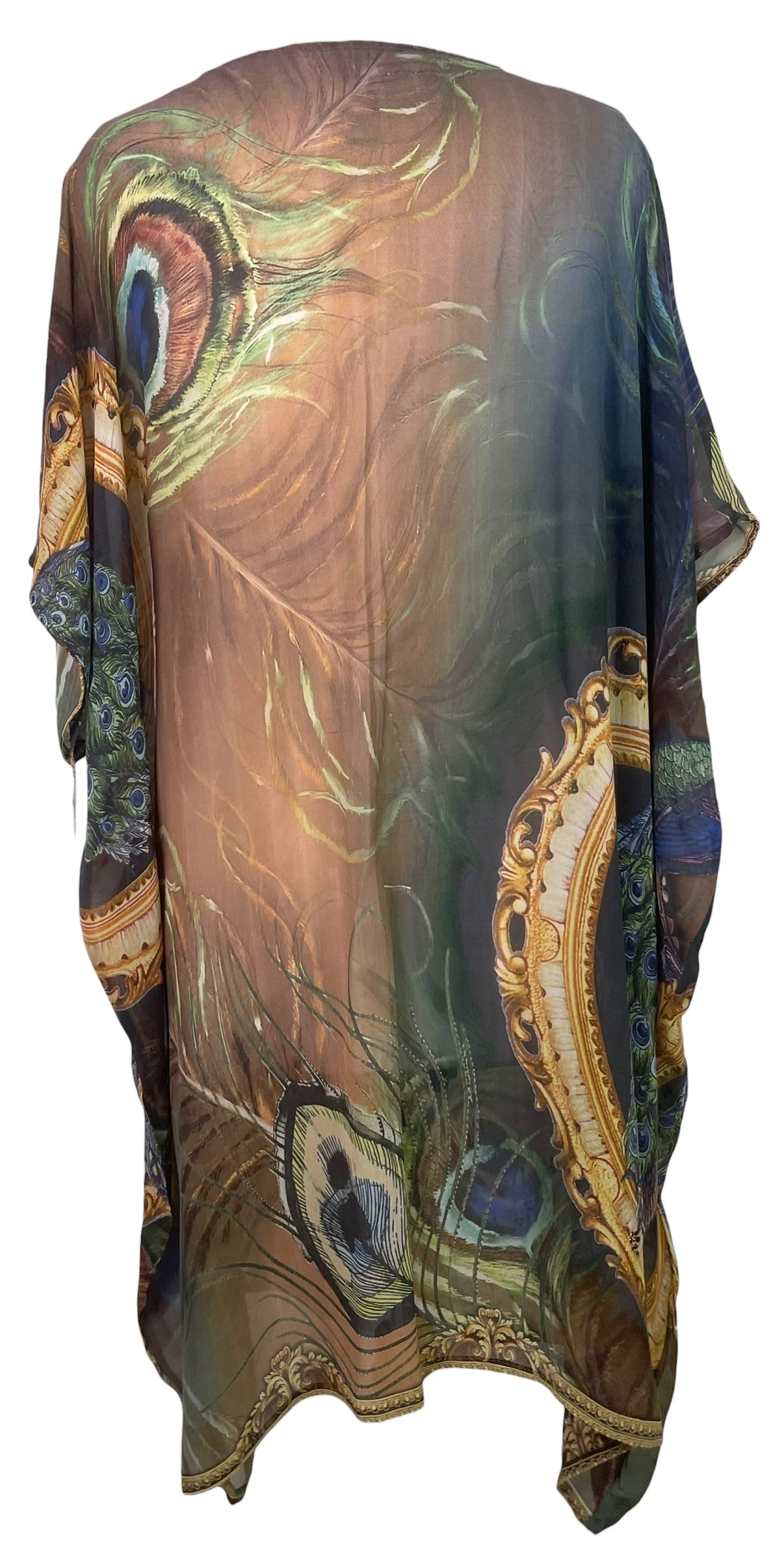 PREVIEW PRG8584 Sheer Avatar Pure Silk Midi Length Kaftan by MARCH2026 – Handmade ethical Midi Length Kaftan from sariKNOTsari using upcycled silk. Designed in Canada for travel and slow fashion, loved from Toronto to LA to Sydney. Featuring Zsiska, Bryn Walker and Artisan Leather coats by Rejean Pepin, Pepin designs