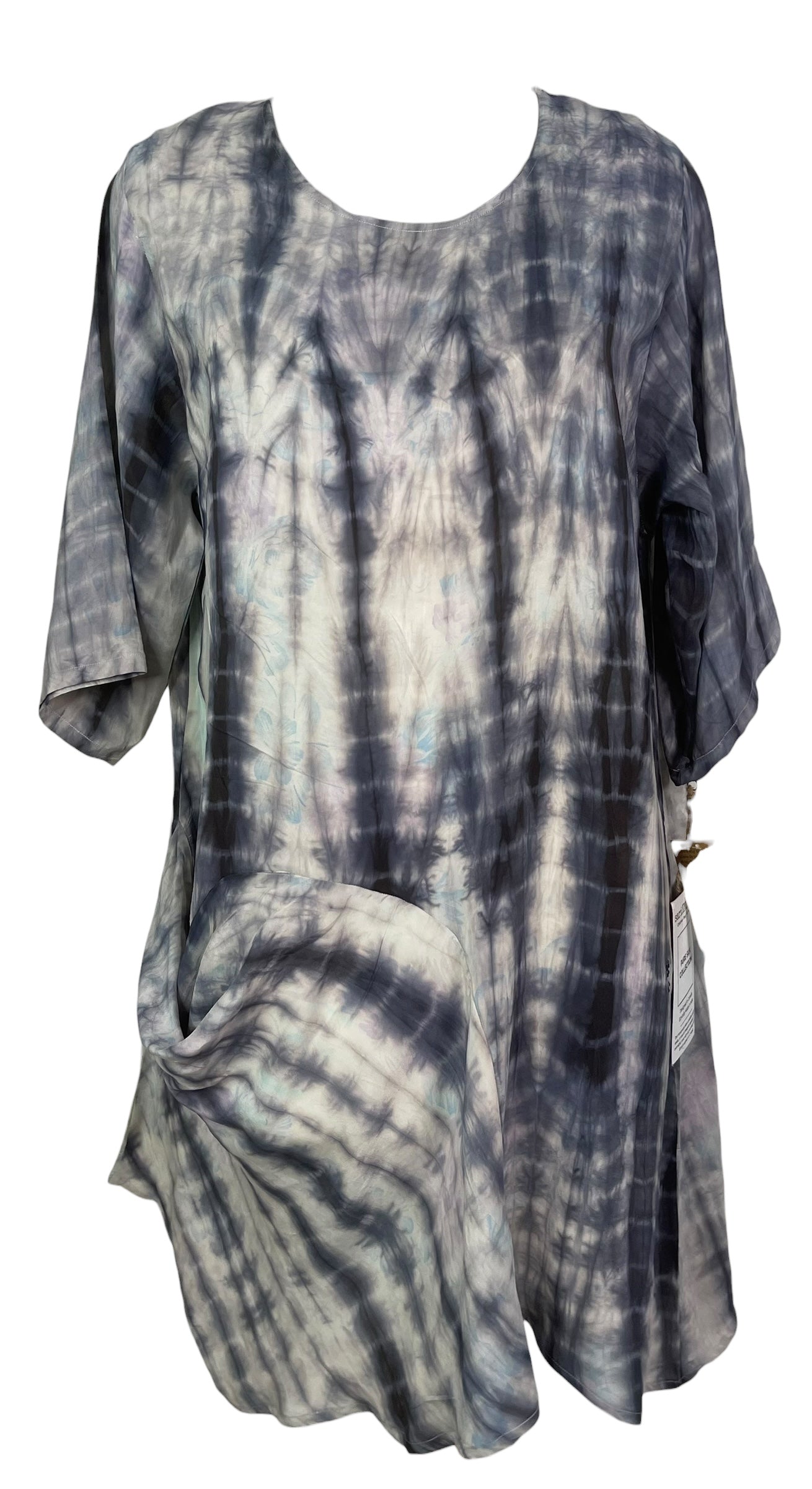 PREVIEW PRC8470 Wabi Sabi Pure Silk Self Pocket Tunic Dress by FEBRUARY2026 – Handmade ethical Self Pocket Tunic from sariKNOTsari using upcycled silk. Designed in Canada for travel and slow fashion, loved from Toronto to LA to Sydney.