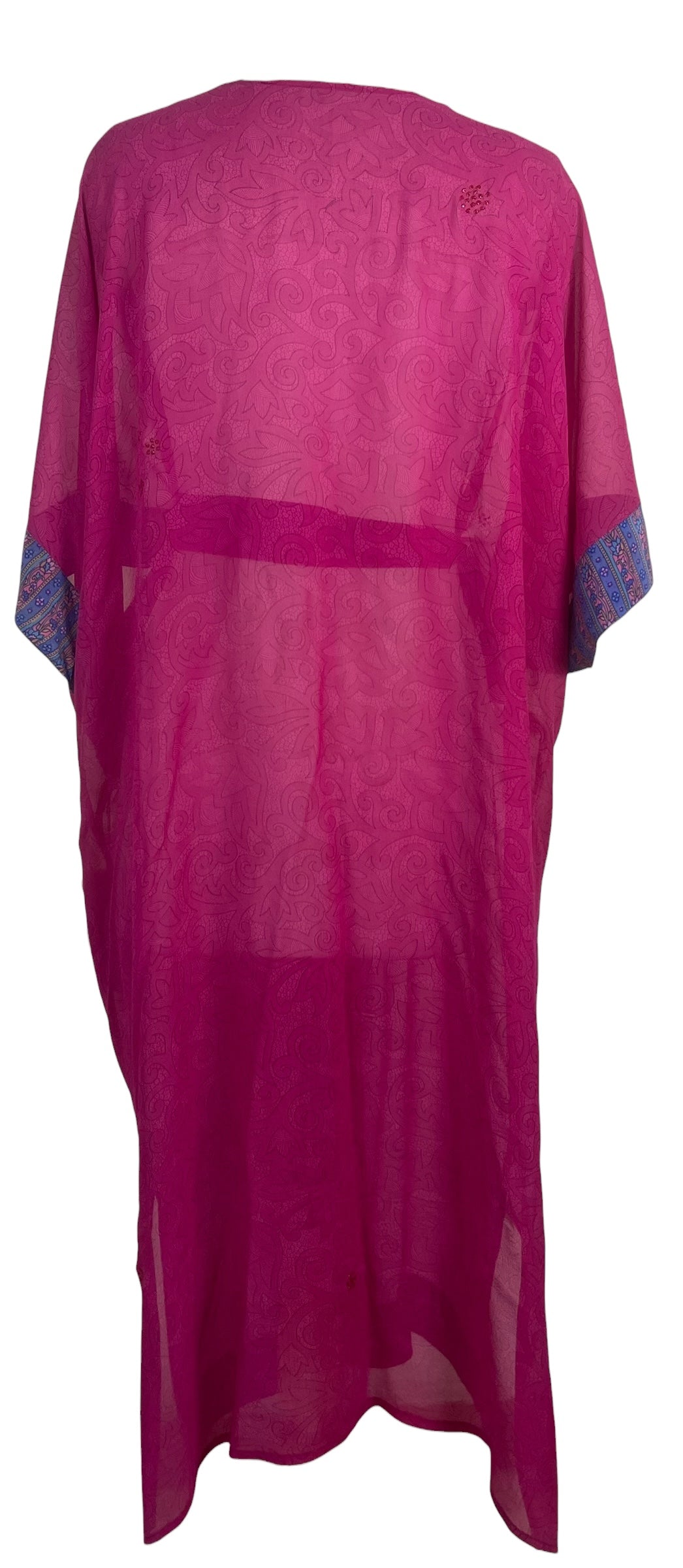 PRG8872 Sheer Avatar Long Pure Silk Kimono Sleeved Duster with Belt