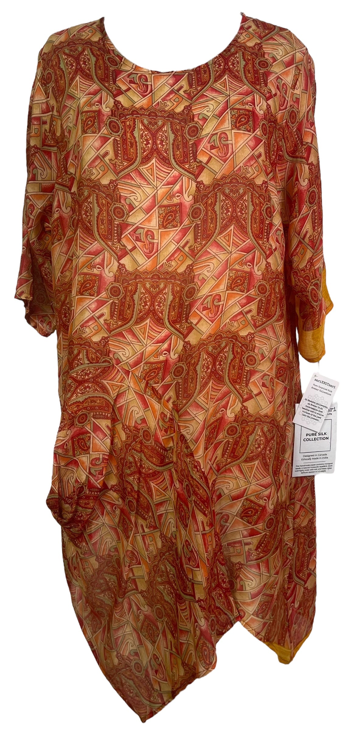 PRC7964 Sheer Avatar Pure Silk Self Pocket Tunic Dress