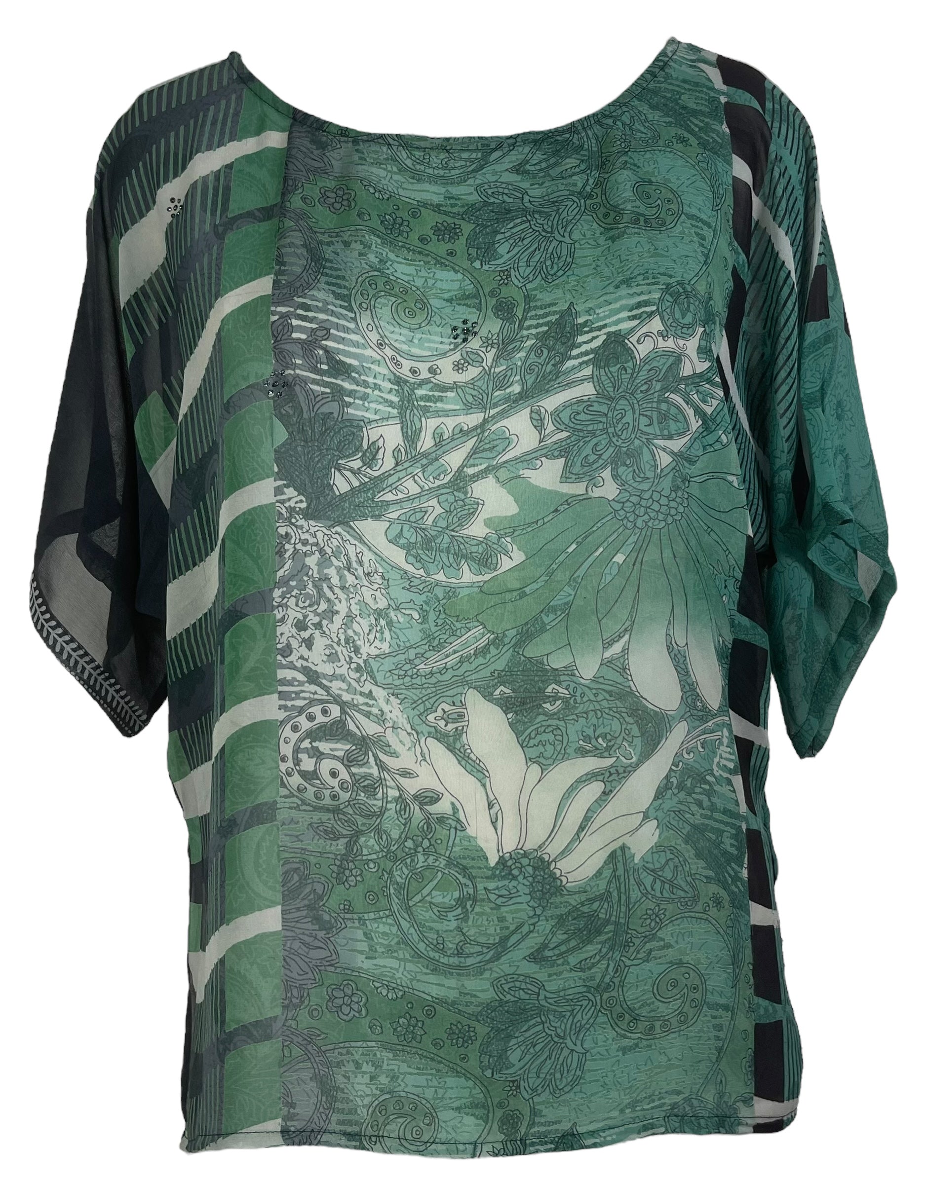 PRG8100 Sheer Avatar Pure Silk Side Slit Top