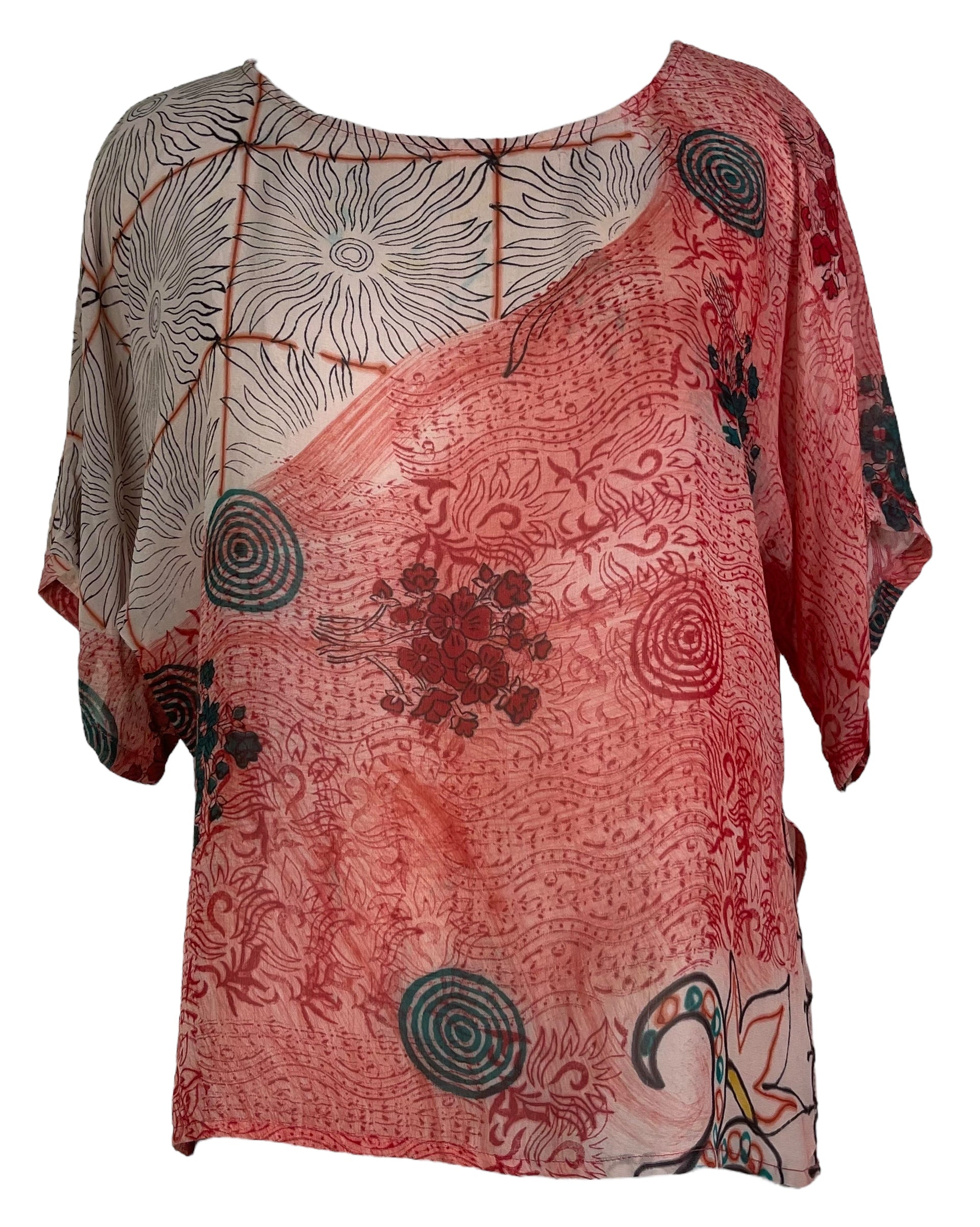 PRG8116 Sheer Wabi Sabi Pure Silk Side Slit Top by DECEMBER2025 – Handmade ethical Side Slit Top from sariKNOTsari using upcycled silk. Designed in Canada for travel and slow fashion, loved from Toronto to LA to Sydney.