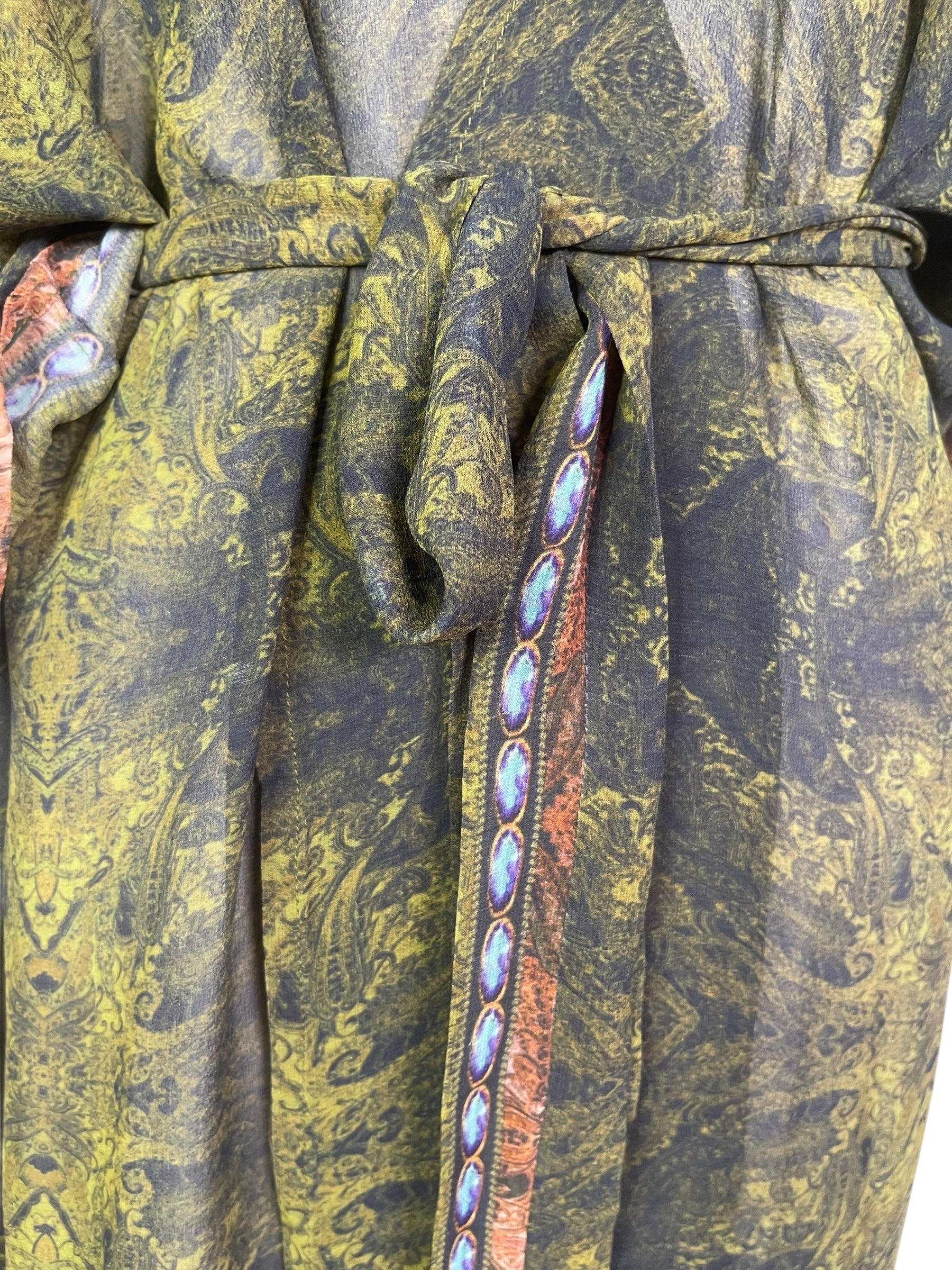 PRG7652 Sheer Avatar Long Pure Silk Kimono Sleeved Duster with Belt