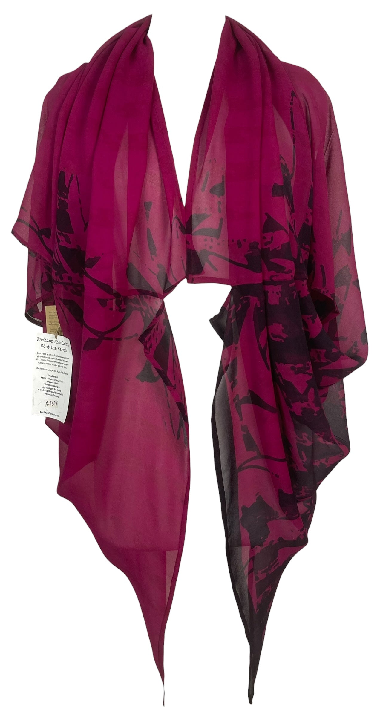 PREVIEW PRG8597 Sheer Wabi Sabi Pure Silk Cardigan by FEBRUARY2026 – Handmade ethical Cardigan from sariKNOTsari using upcycled silk. Designed in Canada for travel and slow fashion, loved from Toronto to LA to Sydney.