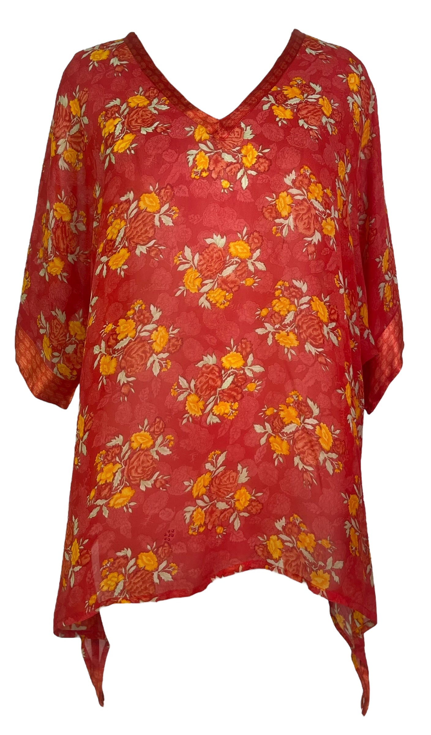 PRG8202 Sheer Avatar Pure Silk Long Tunic with Side Ties