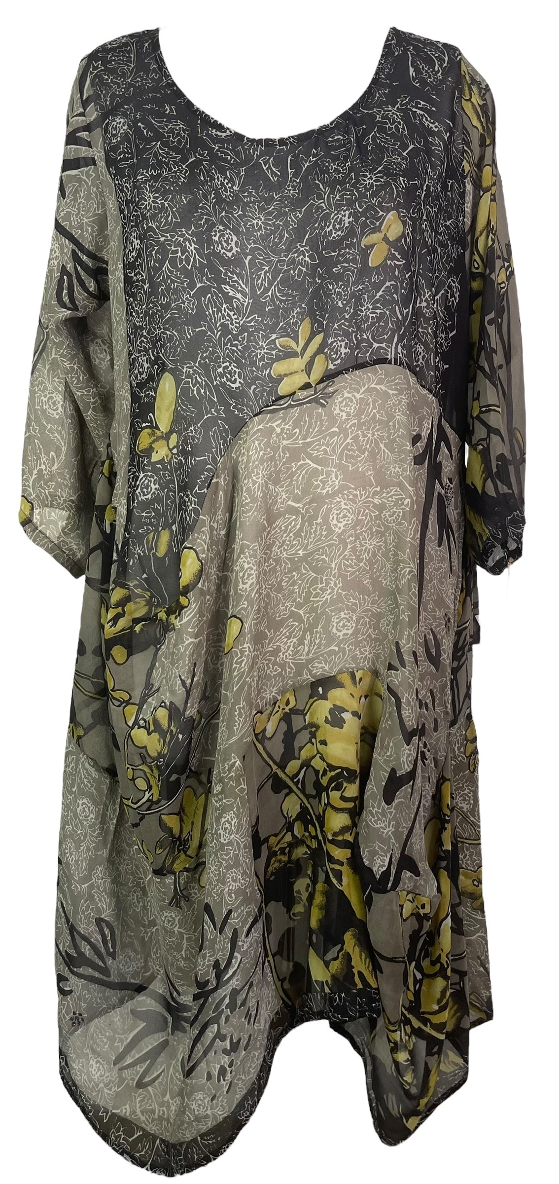 PRG7989 Sheer Avatar Pure Silk Sculptural Long Tunic Dress