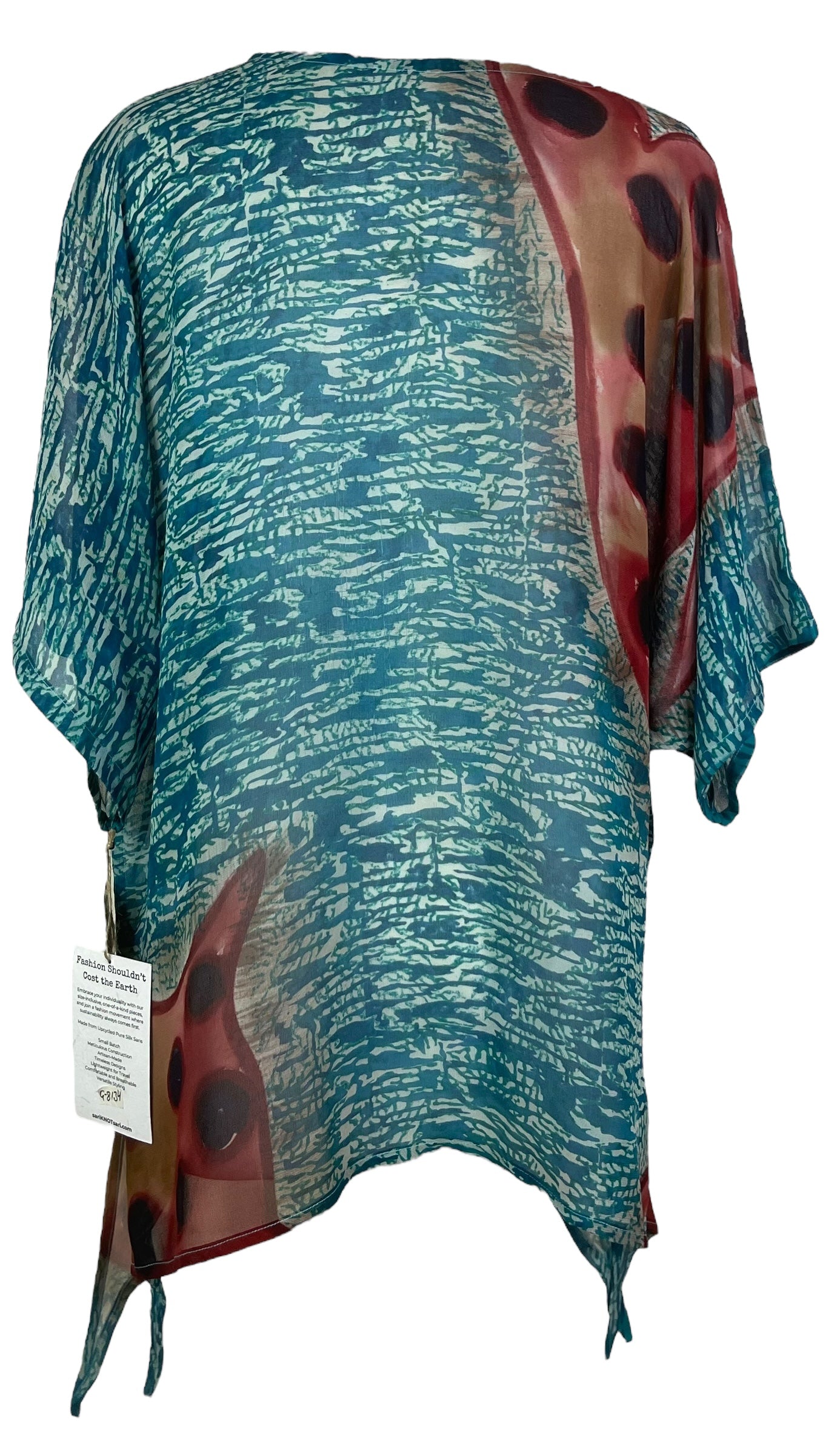 PREVIEW PRG8134 Wabi Sabi Pure Silk Long Tunic with Side Ties by DECEMBER2025 – Handmade ethical Side Tie Tunic from sariKNOTsari using upcycled silk. Designed in Canada for travel and slow fashion, loved from Toronto to LA to Sydney.
