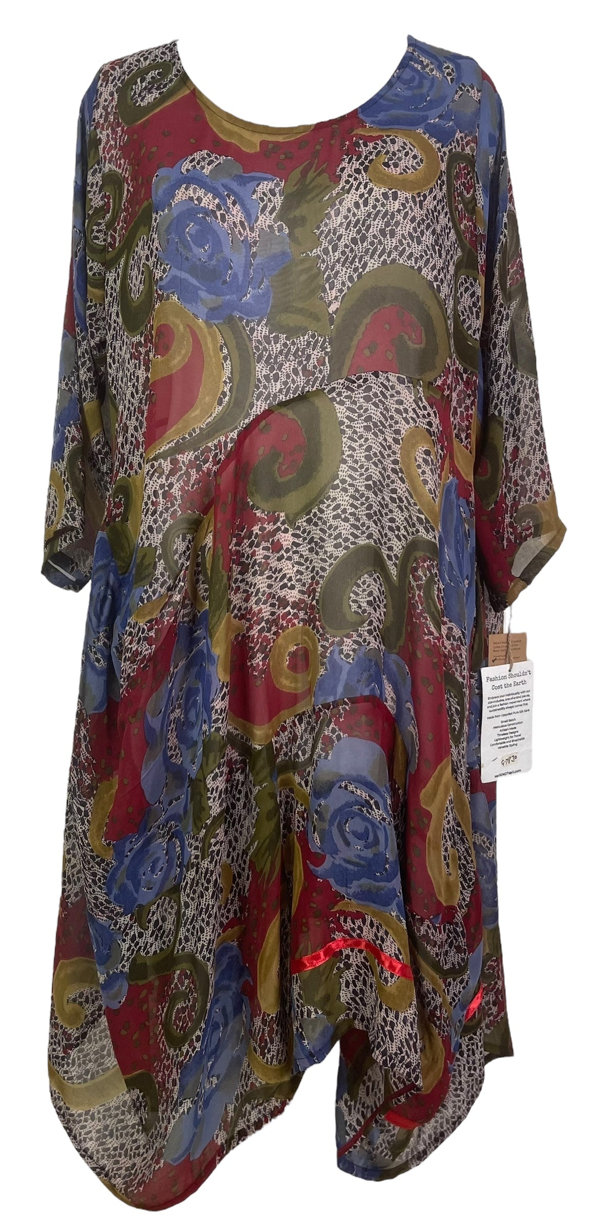 PRG7830 Sheer Wabi Sabi Sculptural Pure Silk Long Tunic Dress