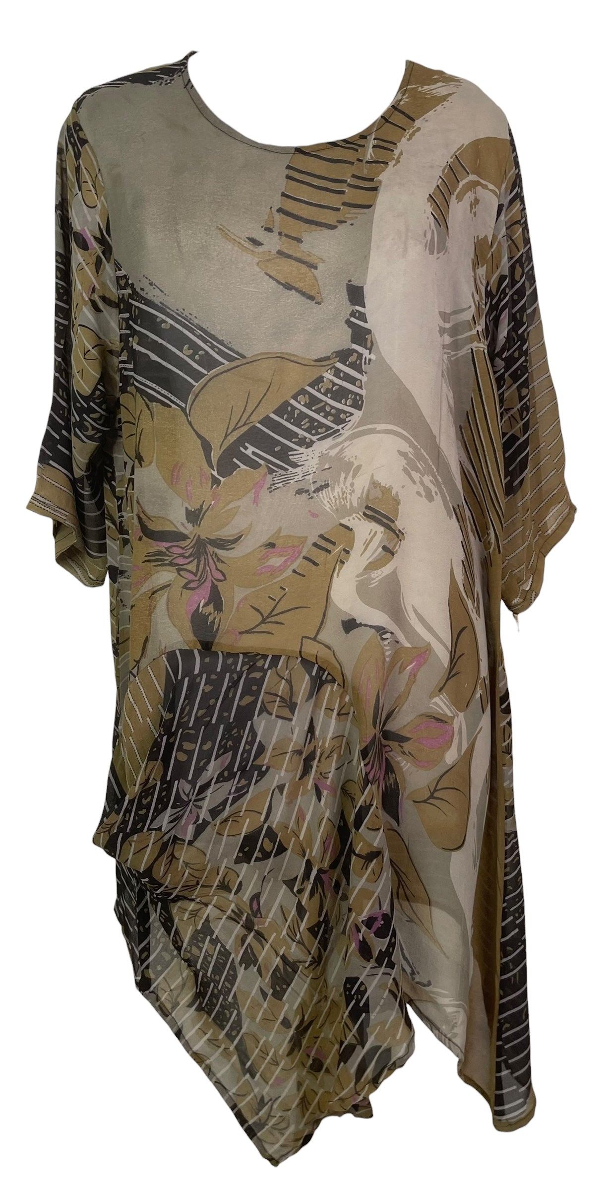 PREVIEW PRG8483 Sheer Wabi Sabi Pure Silk Self Pocket Tunic Dress by FEBRUARY2026 – Handmade ethical Self Pocket Tunic from sariKNOTsari using upcycled silk. Designed in Canada for travel and slow fashion, loved from Toronto to LA to Sydney.