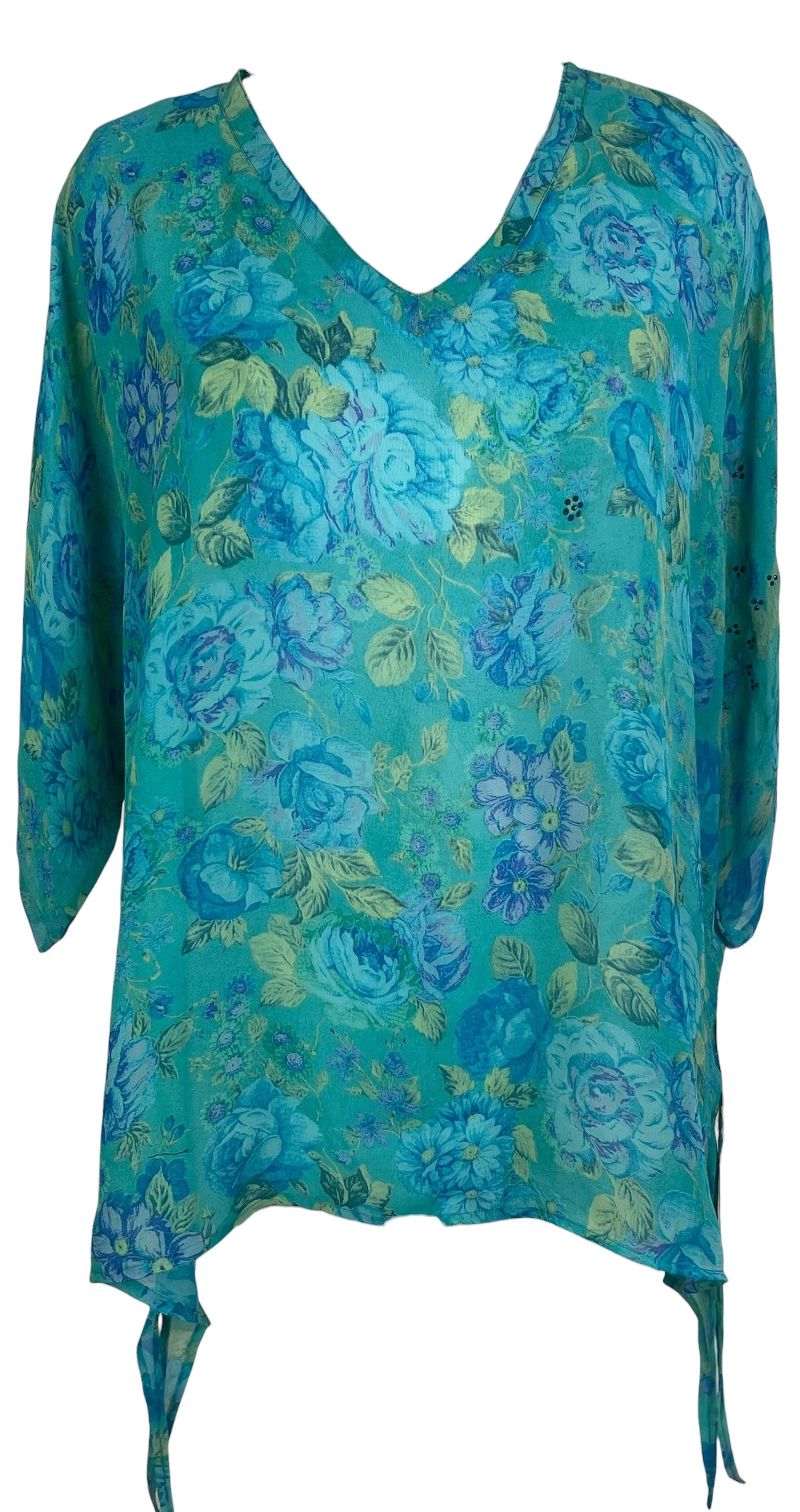 PRG8439 Sheer Wabi Sabi Pure Silk Long Tunic with Side Ties