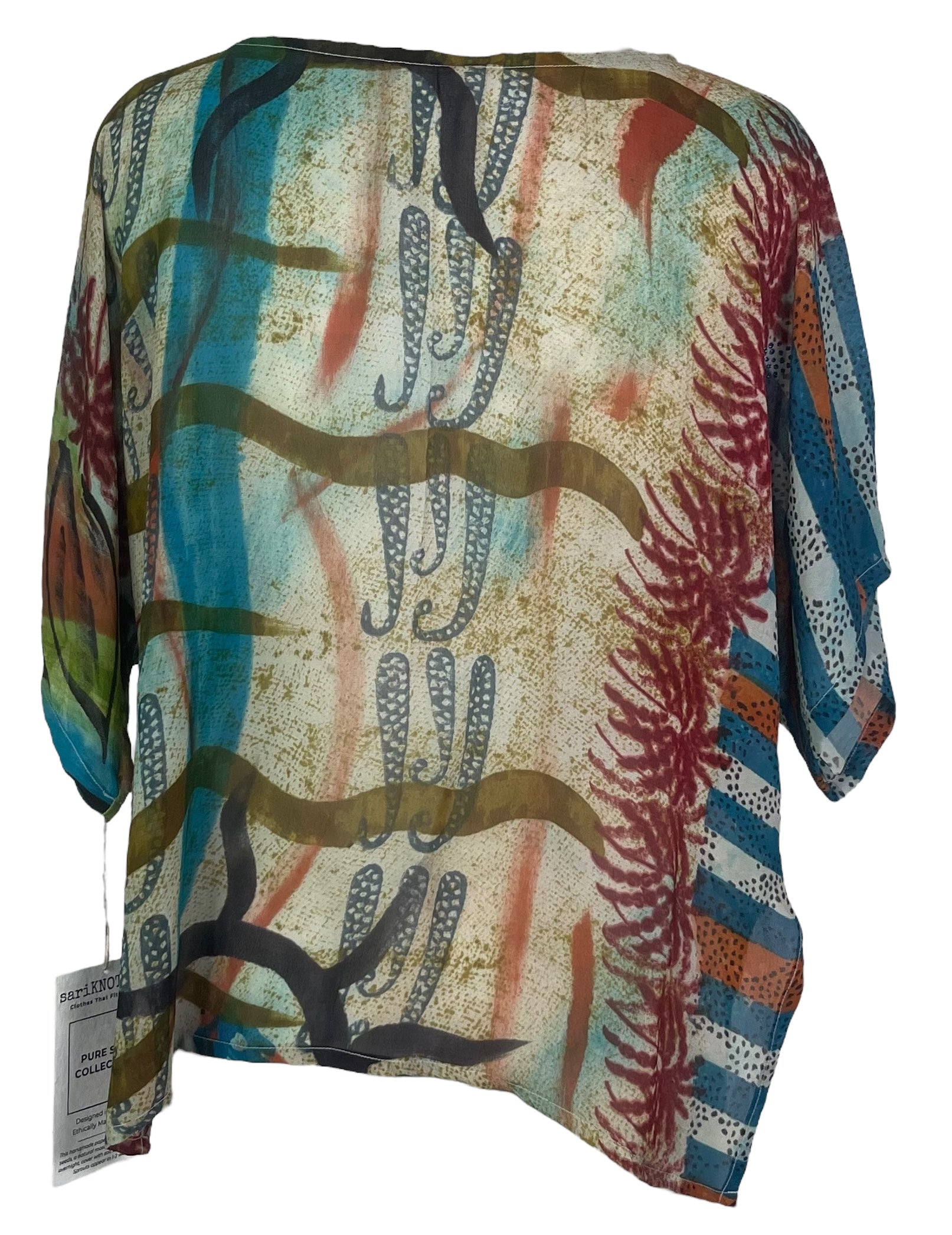 PREVIEW PRG7570 Sheer Avatar Pure Silk Side Slit Top by DECEMBER2025 – Handmade ethical Side Slit Top from sariKNOTsari using upcycled silk. Designed in Canada for travel and slow fashion, loved from Toronto to LA to Sydney.