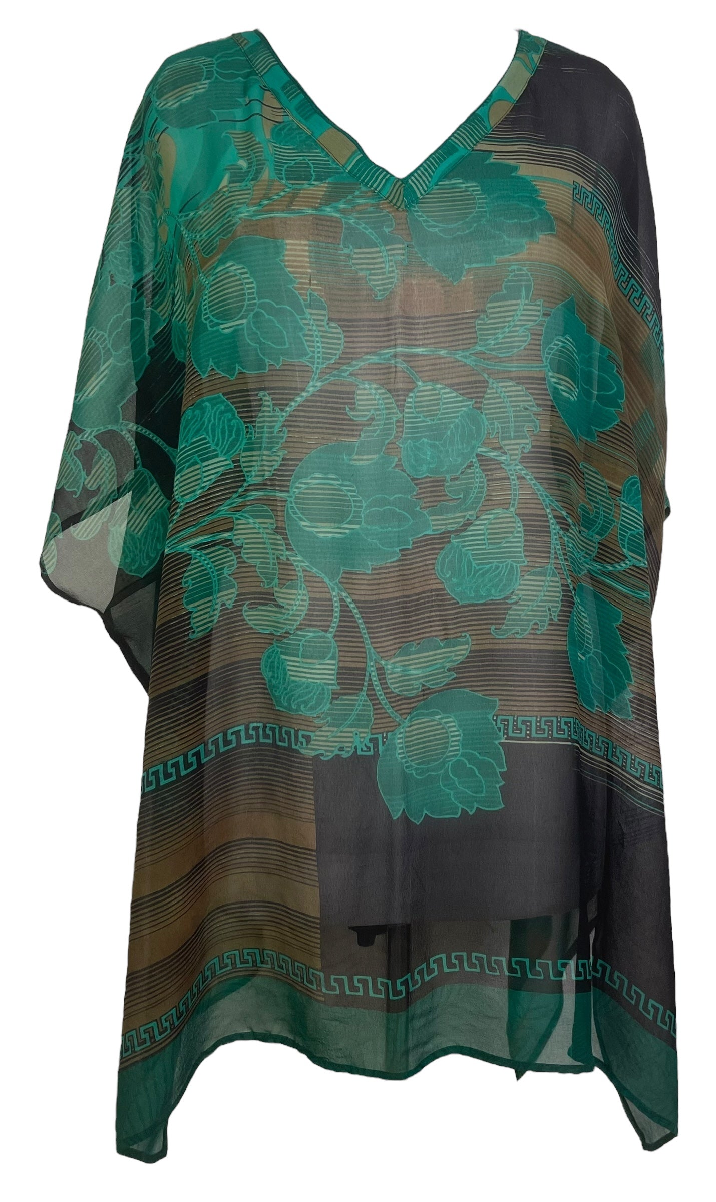 PREVIEW PRG8047 Sheer Avatar Pure Silk Short Kaftan Tunic with Slits by FEBRUARY2026 – Handmade ethical Short Kaftan from sariKNOTsari using upcycled silk. Designed in Canada for travel and slow fashion, loved from Toronto to LA to Sydney.