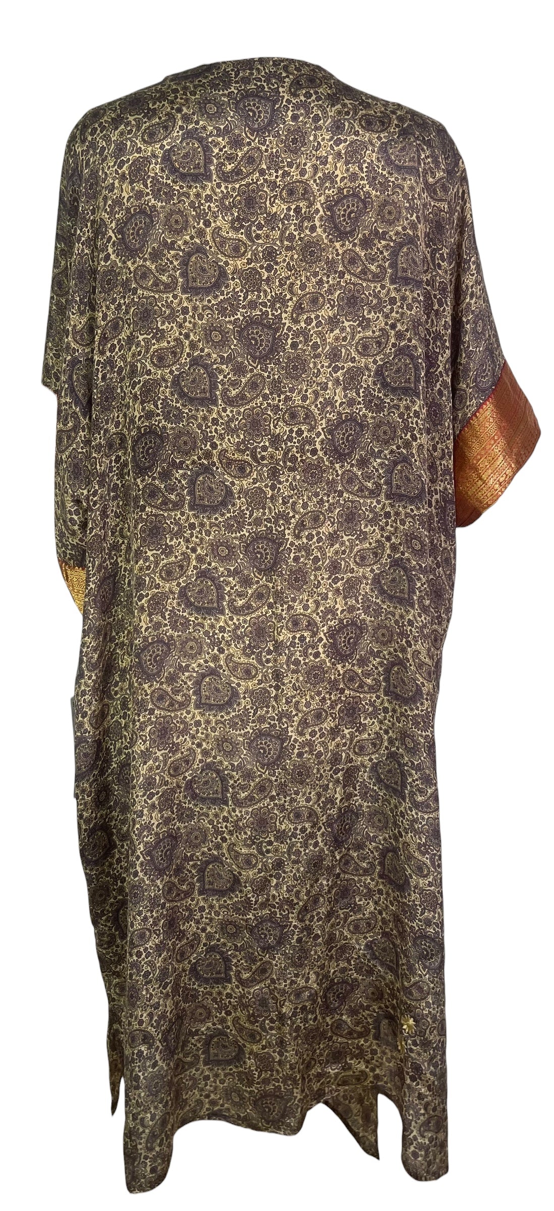 PRC8554 Avatar Long Pure Silk Kimono Sleeved Duster with Belt