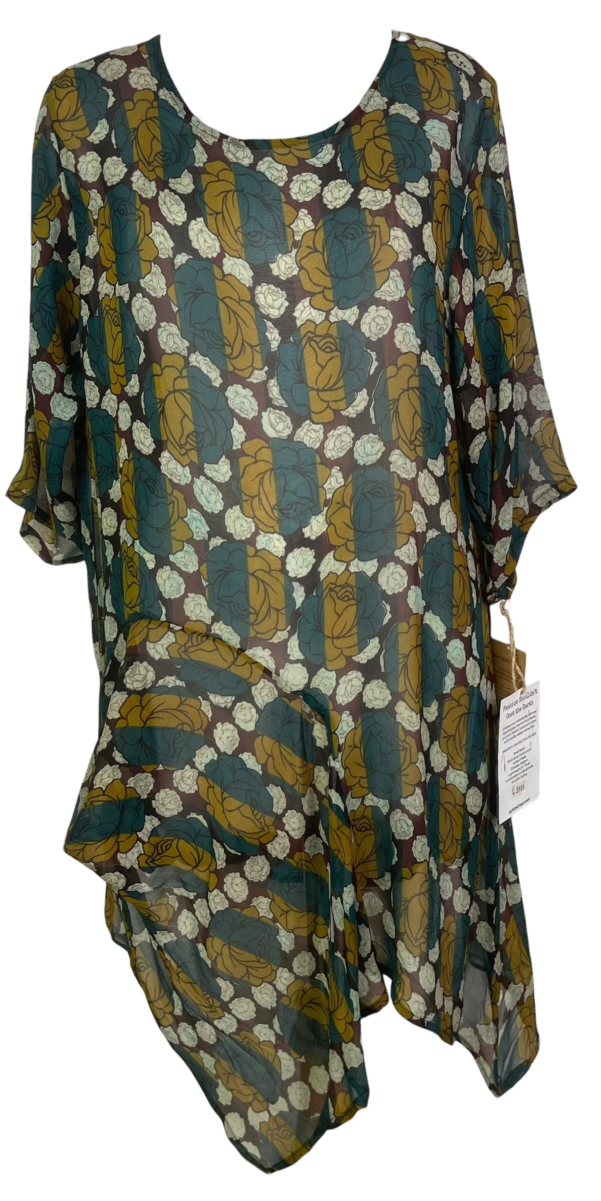 PREVIEW PRG8487 Sheer Wabi Sabi Pure Silk Self Pocket Tunic Dress by FEBRUARY2026 – Handmade ethical Self Pocket Tunic from sariKNOTsari using upcycled silk. Designed in Canada for travel and slow fashion, loved from Toronto to LA to Sydney.