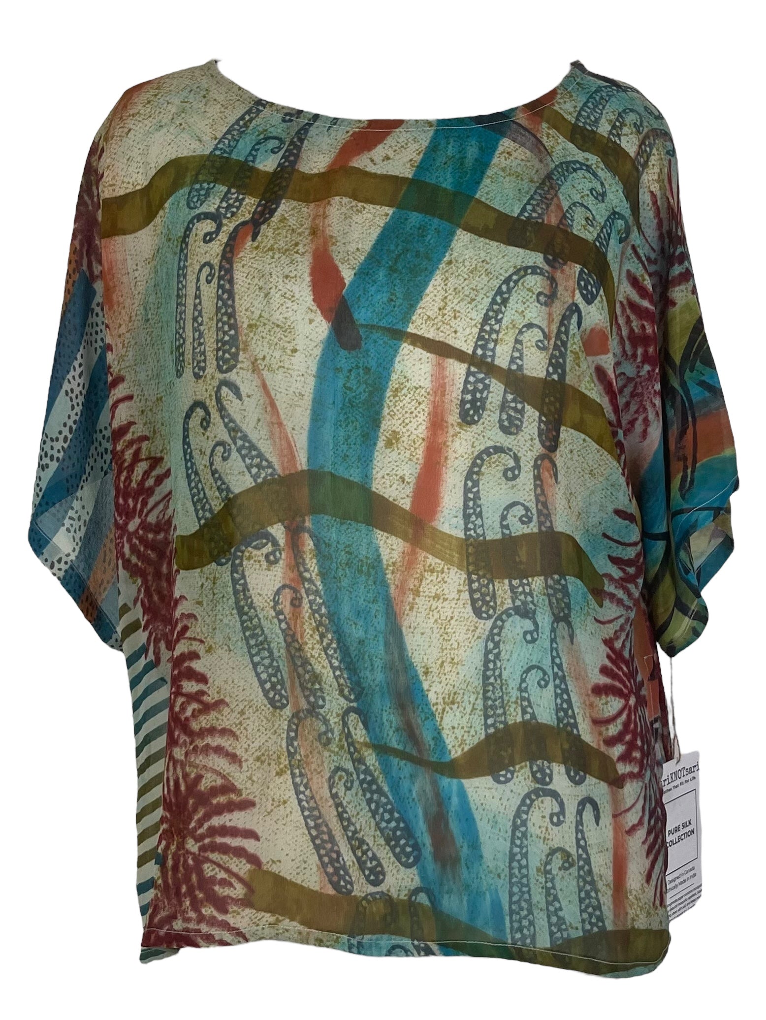 PREVIEW PRG7570 Sheer Avatar Pure Silk Side Slit Top by DECEMBER2025 – Handmade ethical Side Slit Top from sariKNOTsari using upcycled silk. Designed in Canada for travel and slow fashion, loved from Toronto to LA to Sydney.