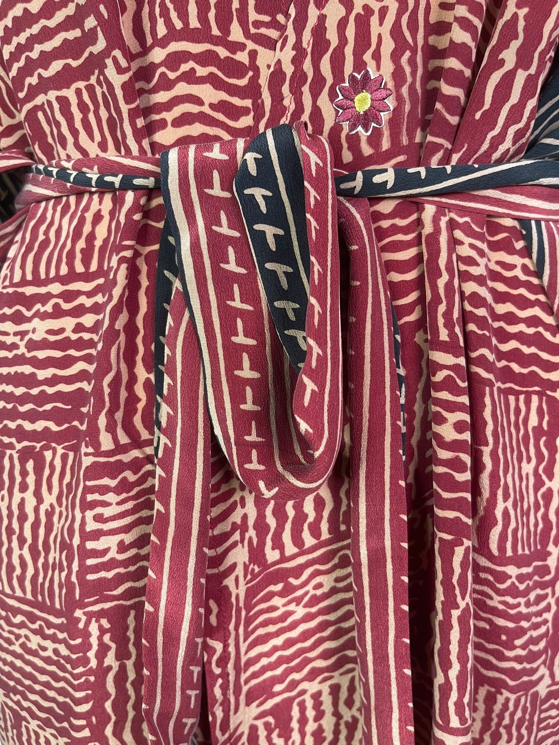 PRC7721 Avatar Long Pure Silk Kimono Sleeved Duster with Belt