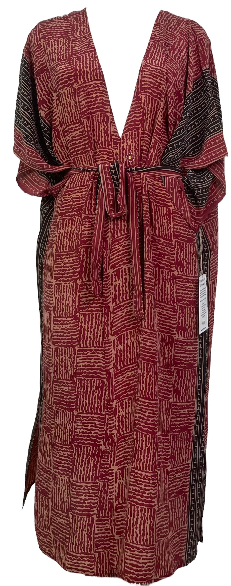 PRC7721 Avatar Long Pure Silk Kimono Sleeved Duster with Belt