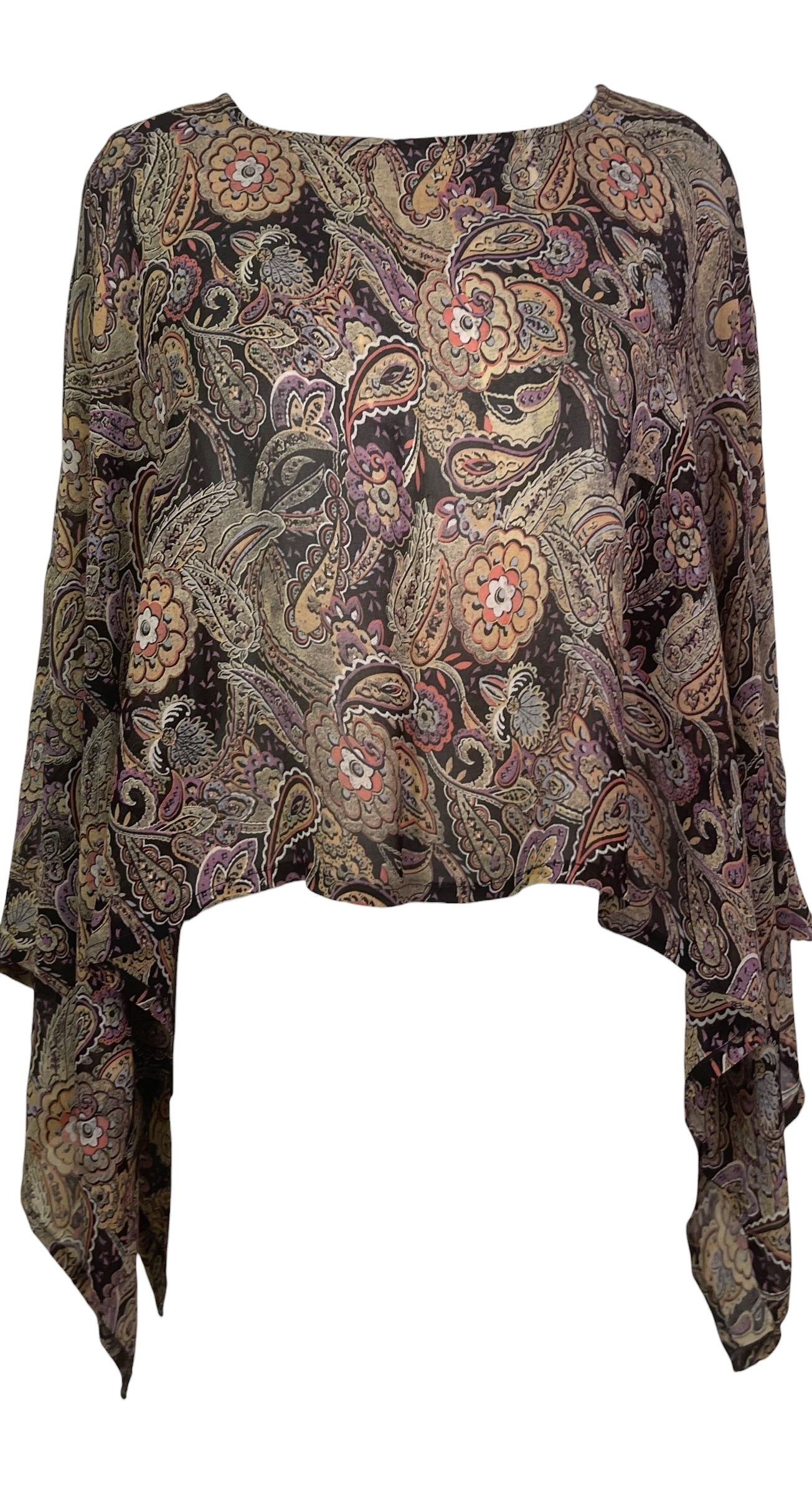 PREVIEW PRG8336 Sheer Avatar Pure Silk Capelet Poncho by FEBRUARY2026 – Handmade ethical Poncho from sariKNOTsari using upcycled silk. Designed in Canada for travel and slow fashion, loved from Toronto to LA to Sydney.