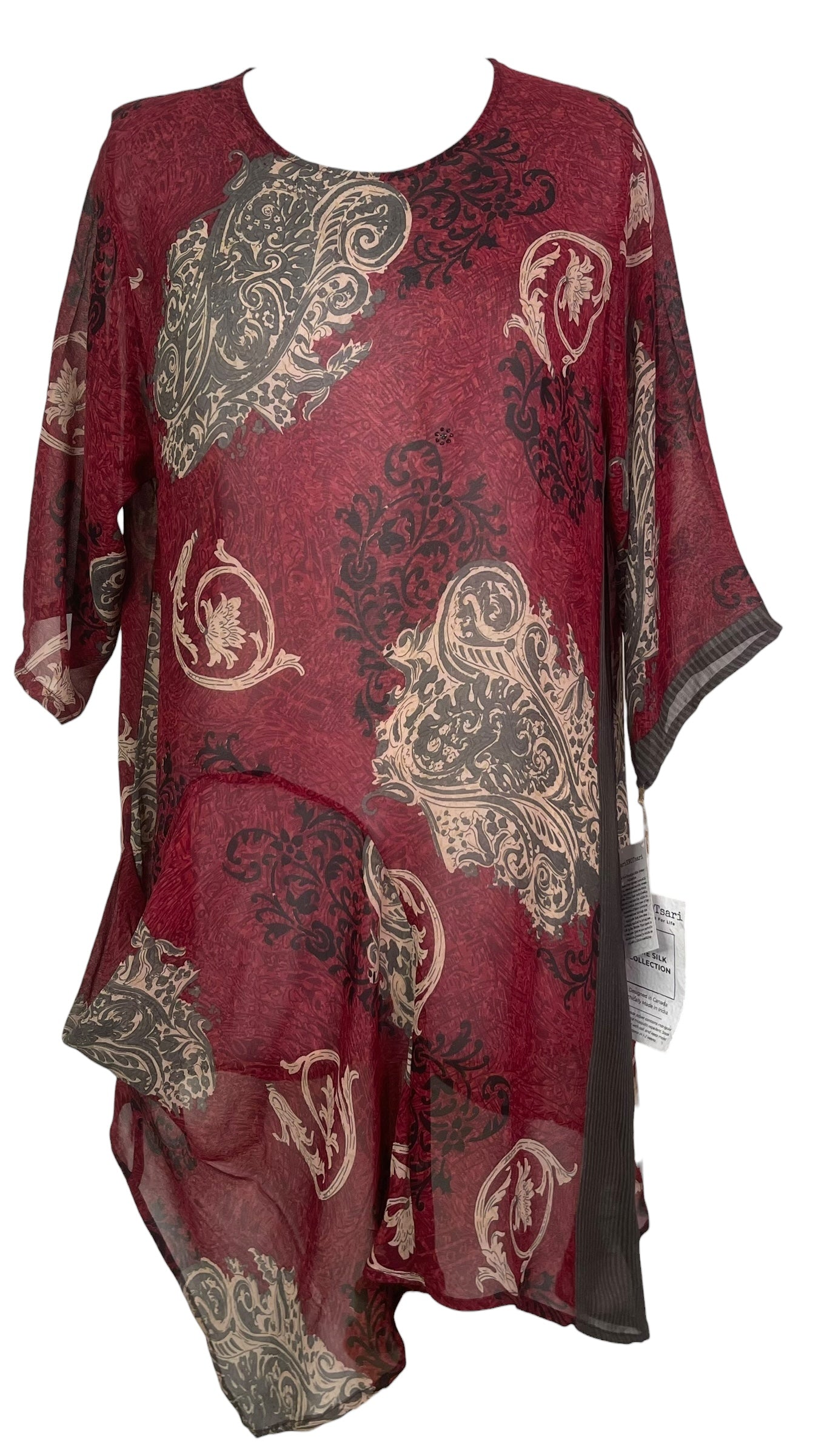 PREVIEW PRG8479 Sheer Avatar Pure Silk Self Pocket Tunic Dress by FEBRUARY2026 – Handmade ethical Self Pocket Tunic from sariKNOTsari using upcycled silk. Designed in Canada for travel and slow fashion, loved from Toronto to LA to Sydney.