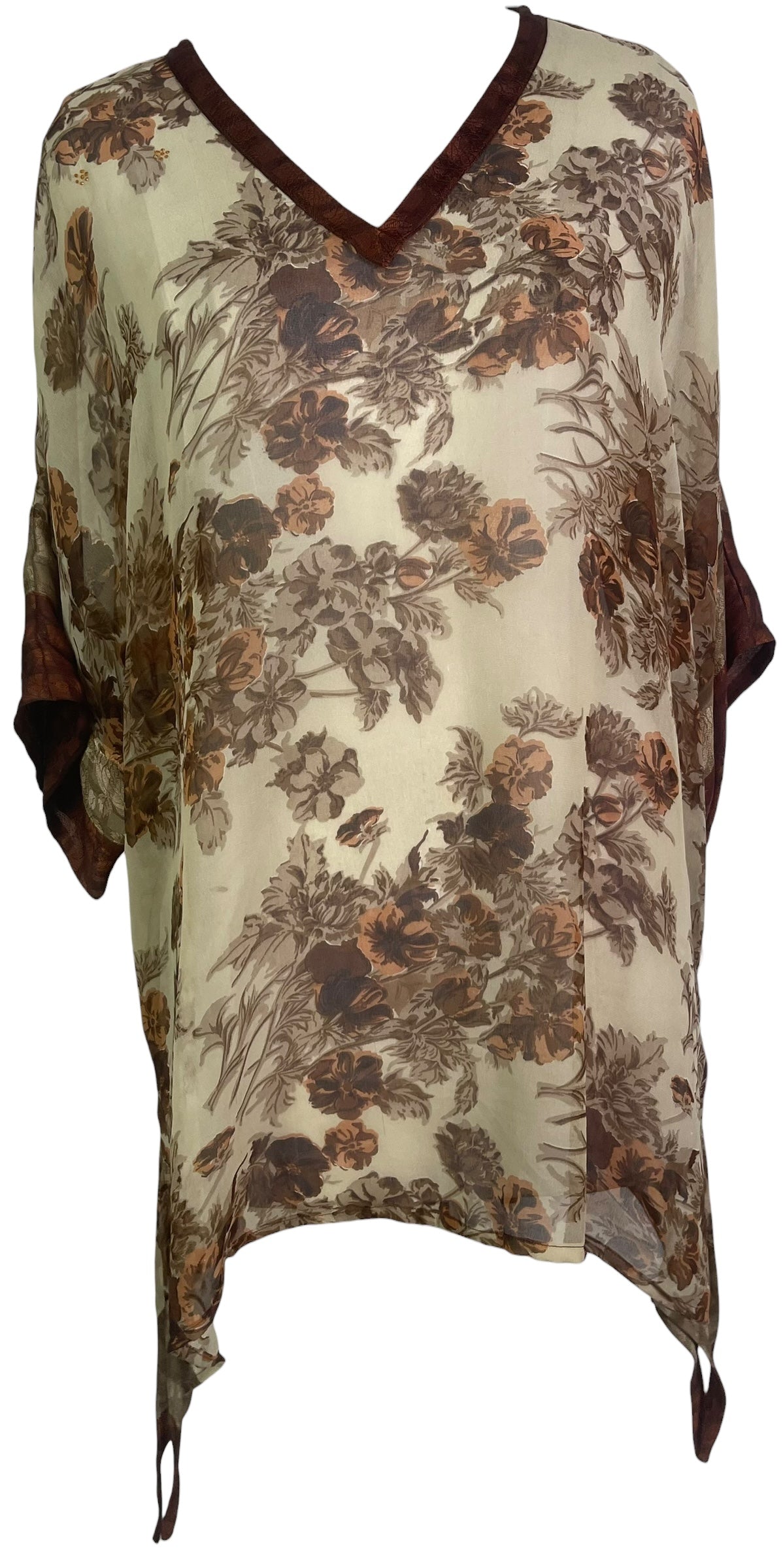 PREVIEW PRG8776 Sheer Avatar Pure Silk Long Tunic with Side Ties by MARCH2026 – Handmade ethical Side Tie Tunic from sariKNOTsari using upcycled silk. Designed in Canada for travel and slow fashion, loved from Toronto to LA to Sydney.