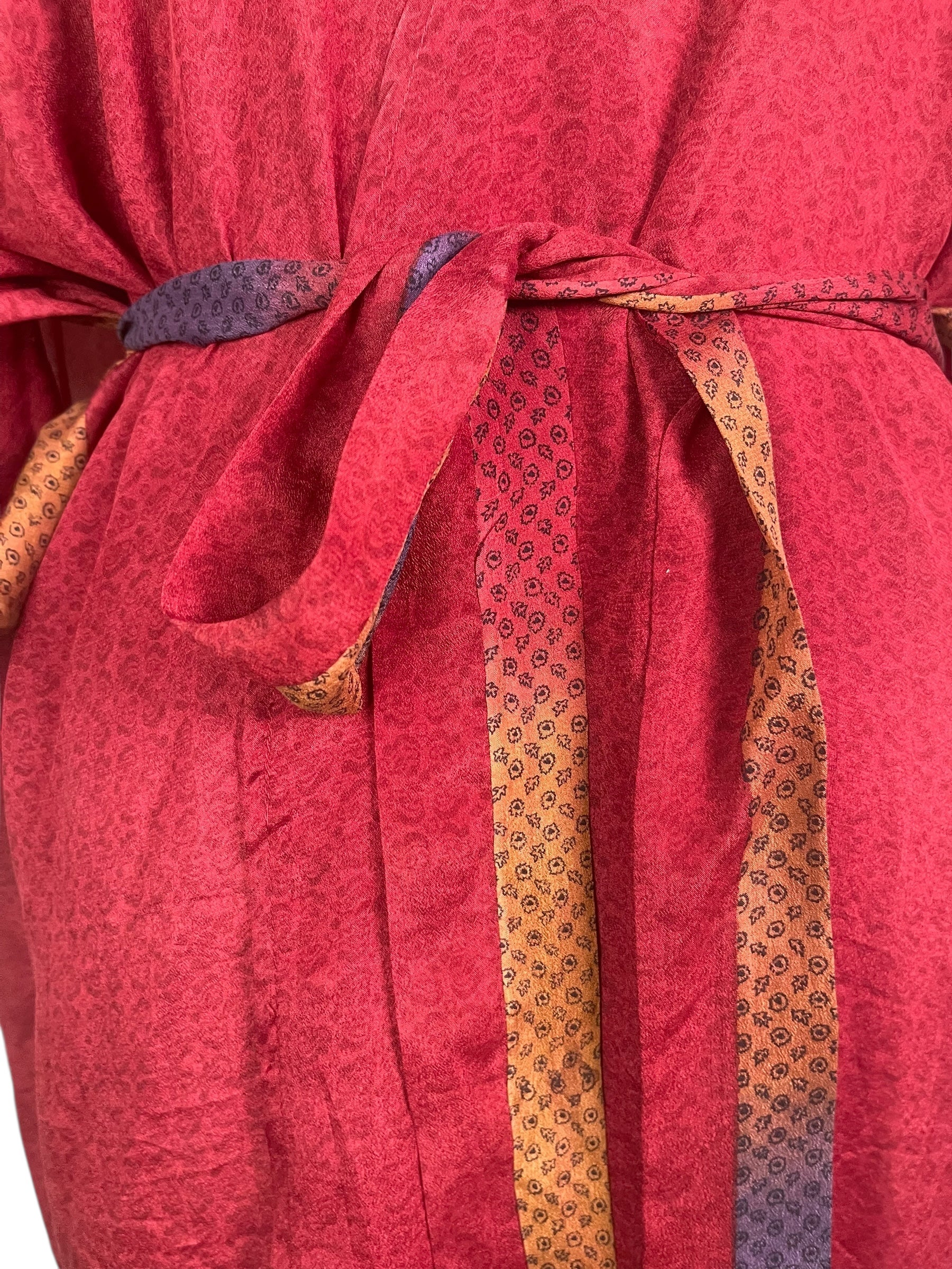 PRC8540 Avatar Long Pure Silk Kimono Sleeved Duster with Belt