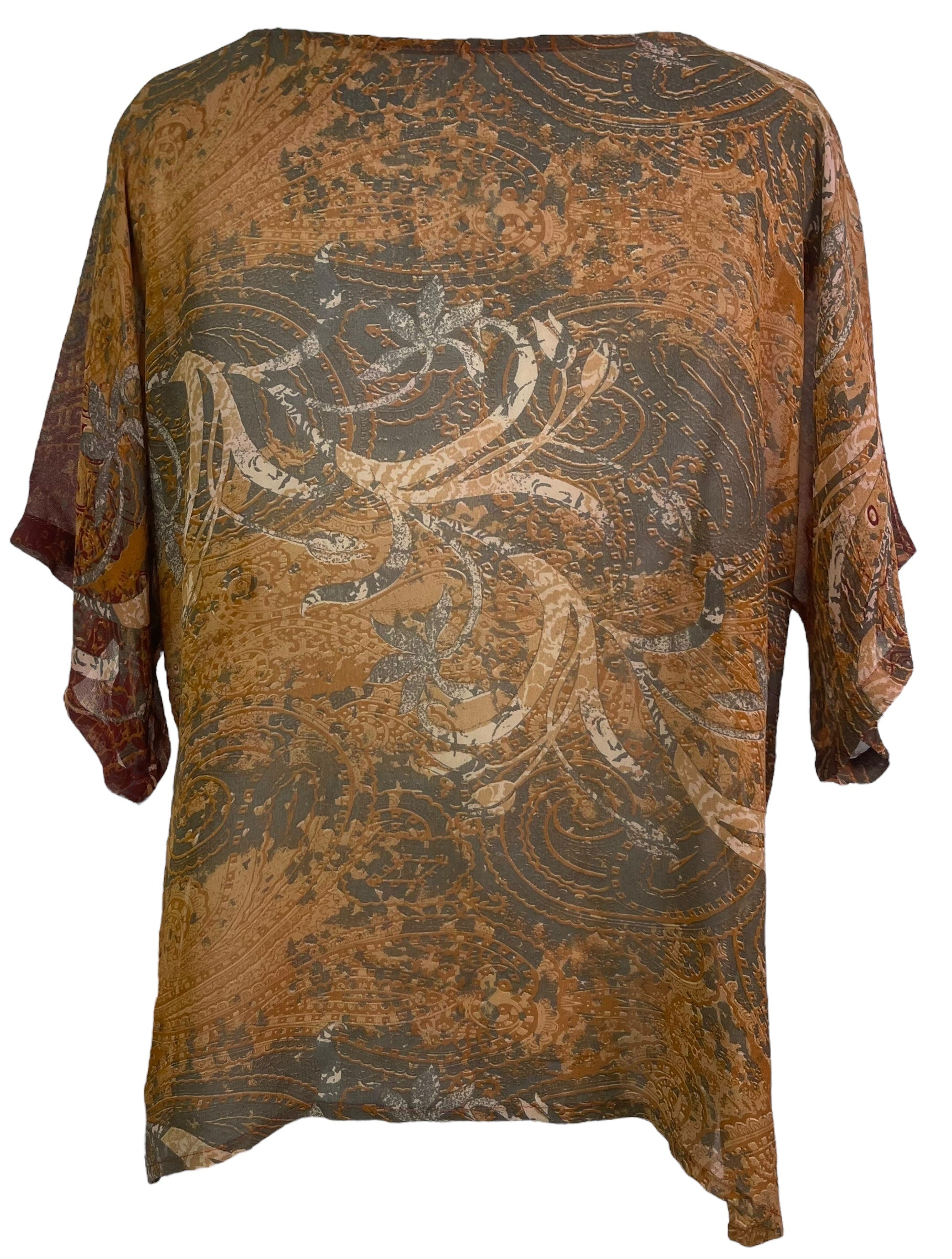 PRG8135 Sheer Wabi Sabi Pure Silk Side Slit Top by DECEMBER2025 – Handmade ethical Side Slit Top from sariKNOTsari using upcycled silk. Designed in Canada for travel and slow fashion, loved from Toronto to LA to Sydney.