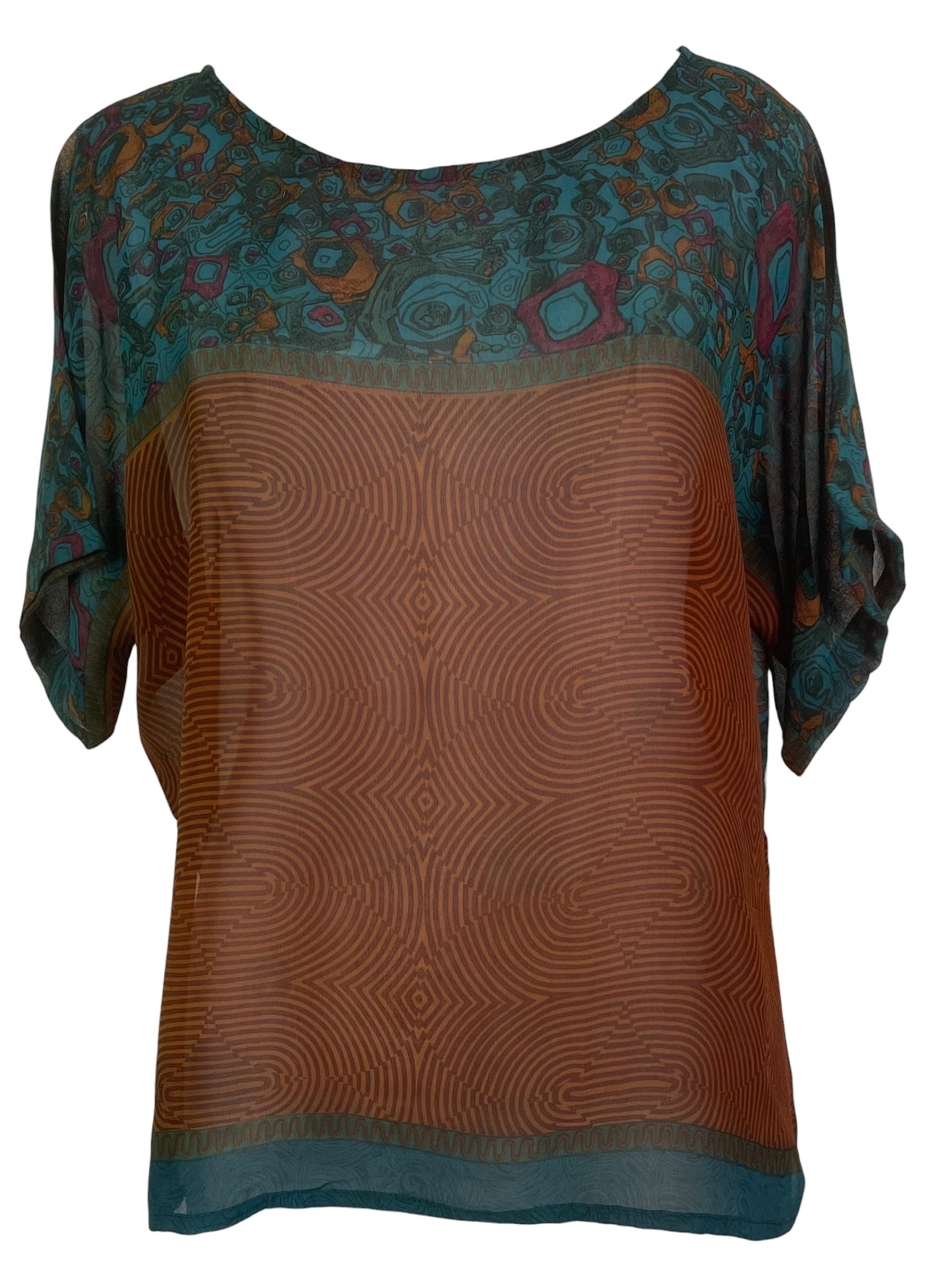 PREVIEW PRG8520 Sheer Wabi Sabi Pure Silk Side Slit Top by FEBRUARY2026 – Handmade ethical Side Slit Top from sariKNOTsari using upcycled silk. Designed in Canada for travel and slow fashion, loved from Toronto to LA to Sydney.