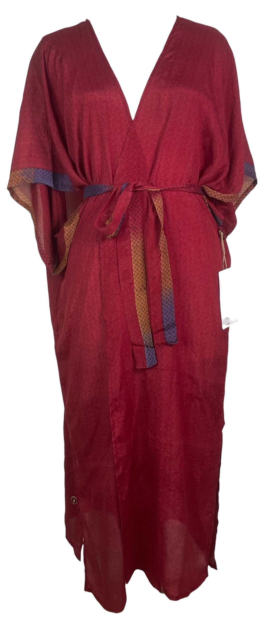 PRC8540 Avatar Long Pure Silk Kimono Sleeved Duster with Belt