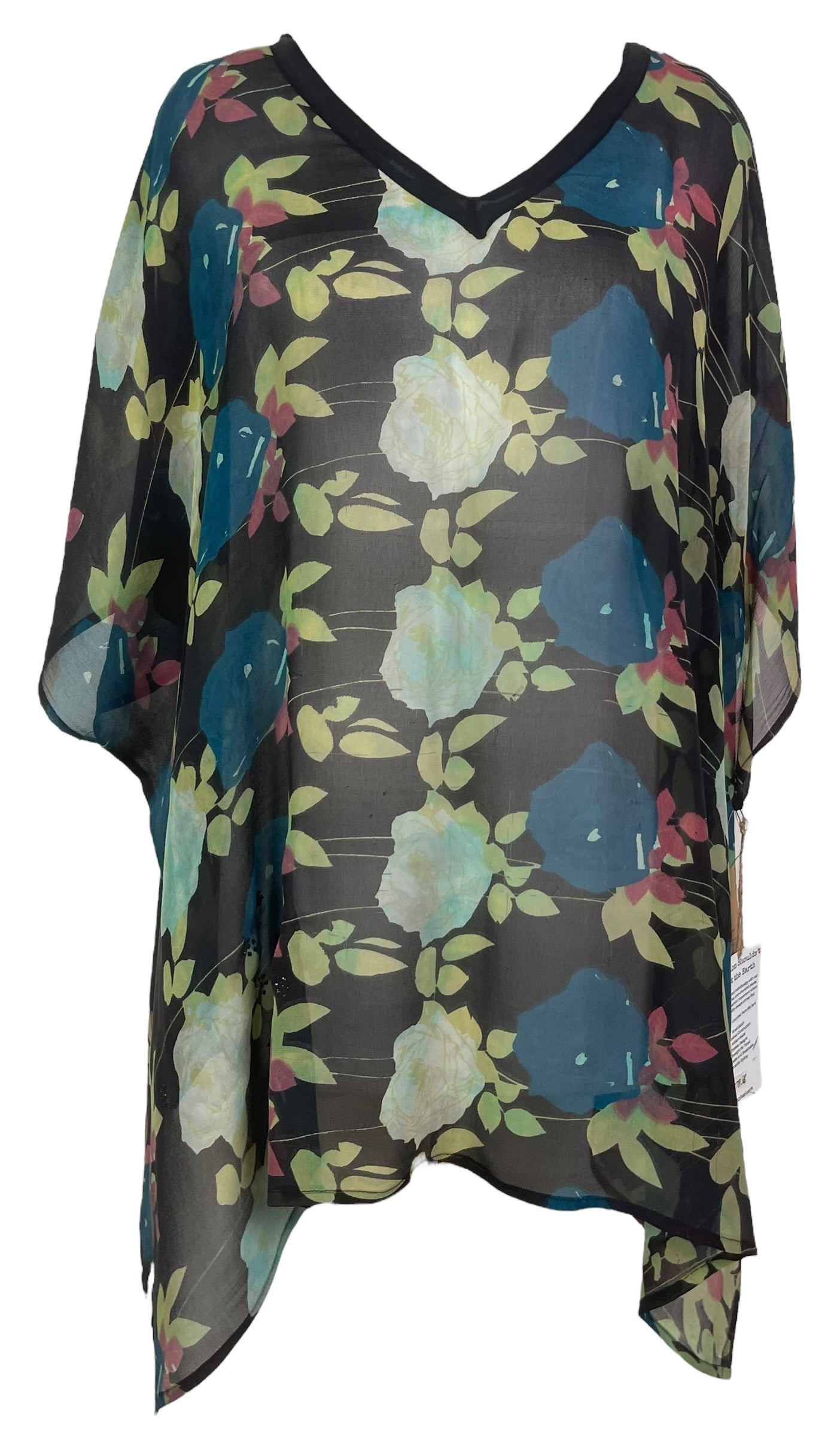 PRG7856 Sheer Wabi Sabi Pure Silk Short Kaftan Tunic With Slits