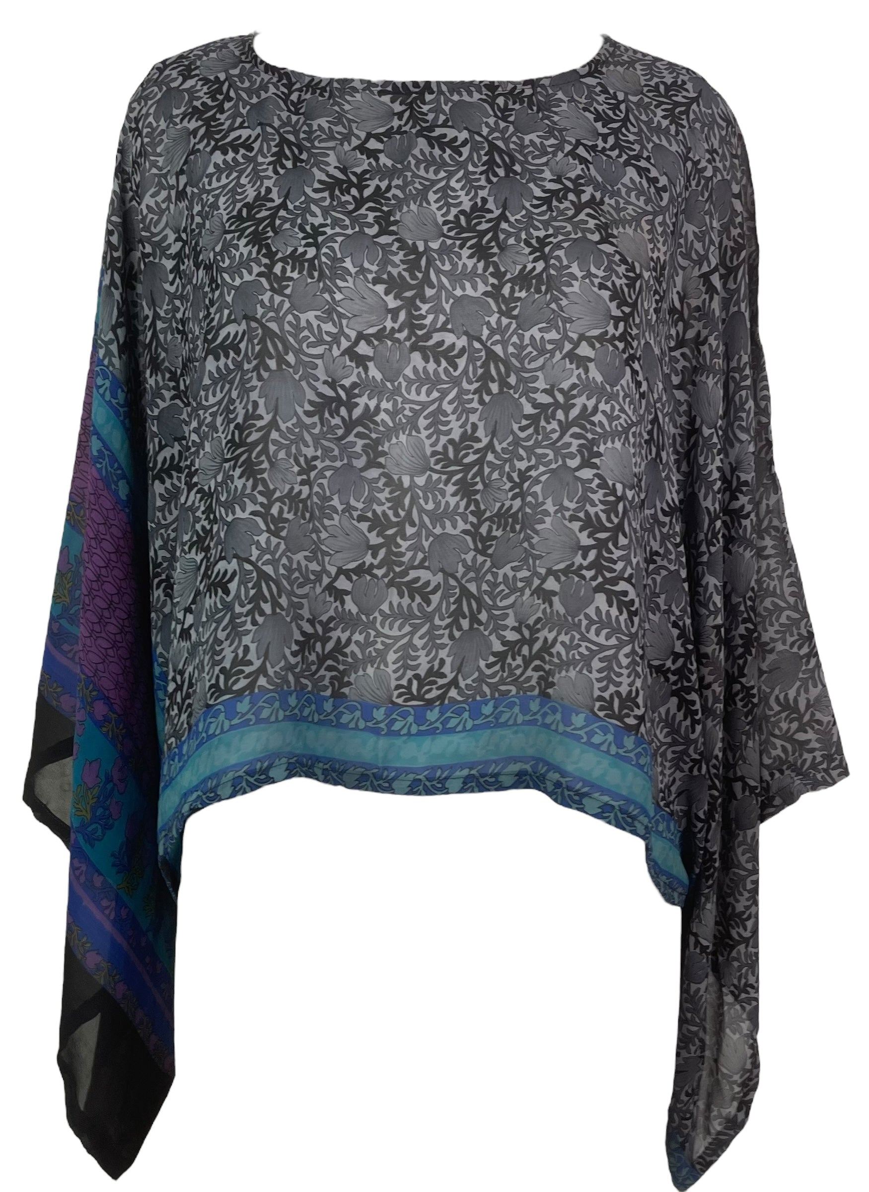 PRG8237 Sheer Wabi Sabi Pure Silk Kimono-Sleeved Top