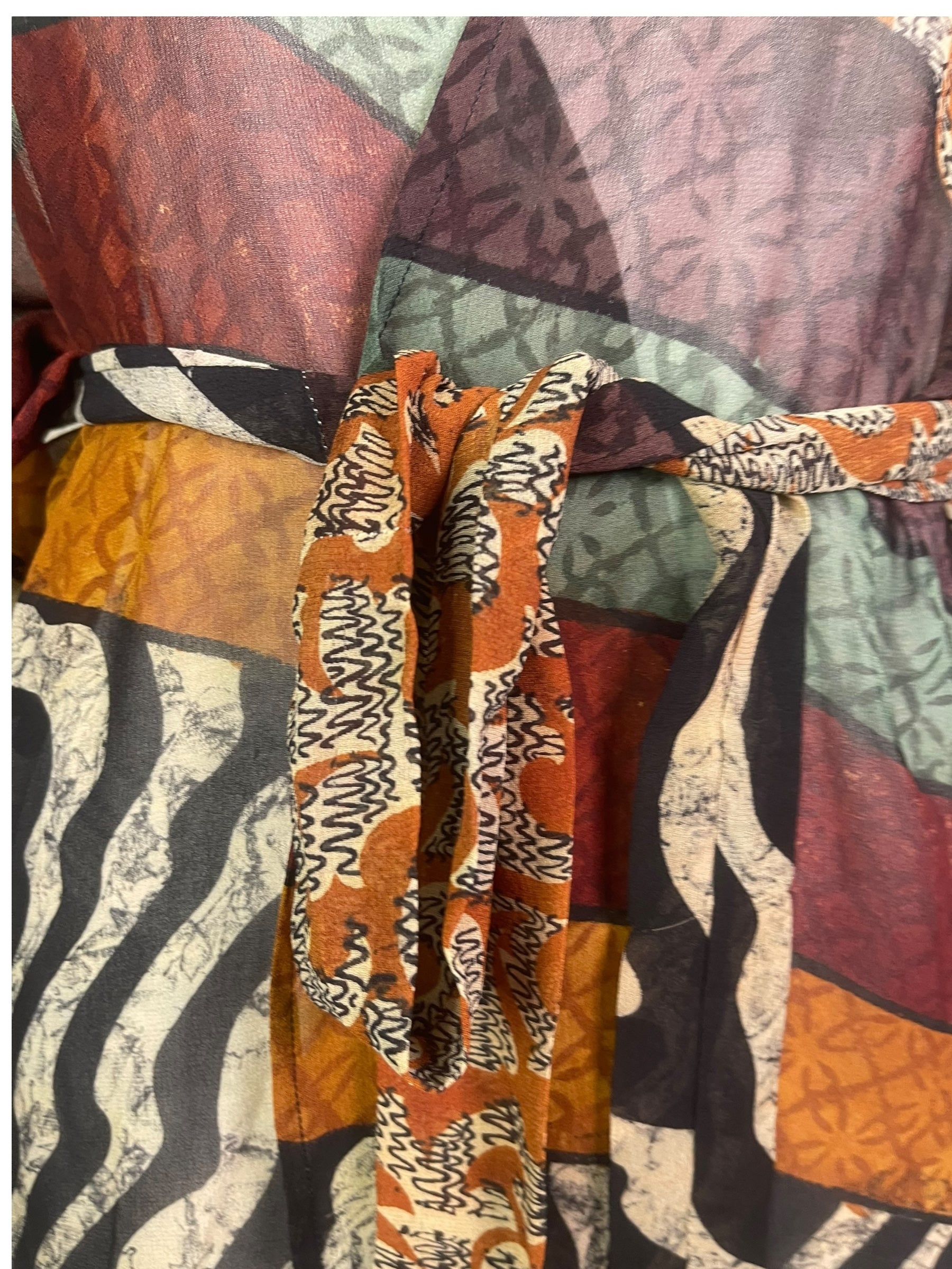 PREVIEW PRG8523 Sheer Wabi Sabi Pure Silk Kimono-Sleeved Jacket with Belt by MARCH2026 – Handmade ethical Short Kimono from sariKNOTsari using upcycled silk. Designed in Canada for travel and slow fashion, loved from Toronto to LA to Sydney. Featuring Zsiska, Bryn Walker and Artisan Leather coats by Rejean Pepin, Pepin designs