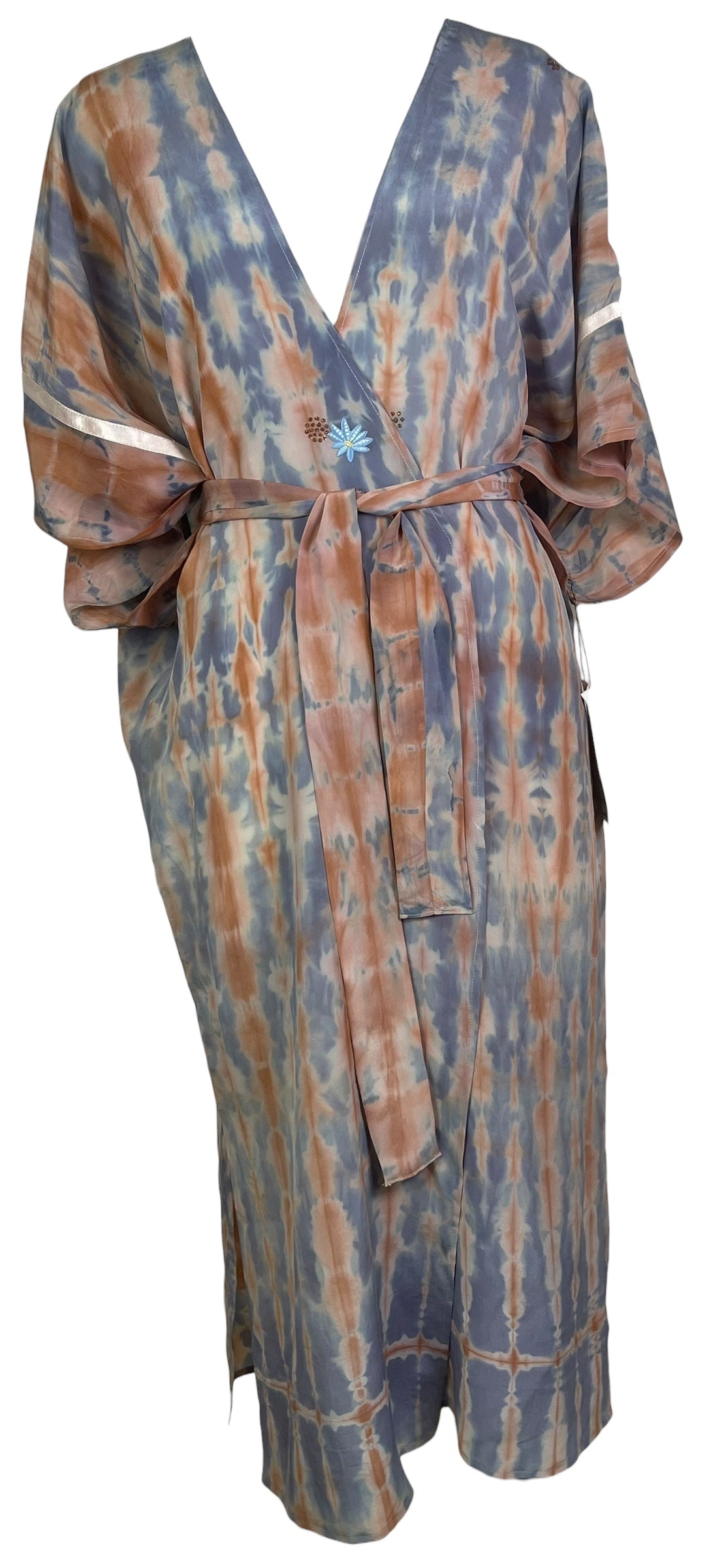 PRC8557 Avatar Long Pure Silk Kimono Sleeved Duster with Belt