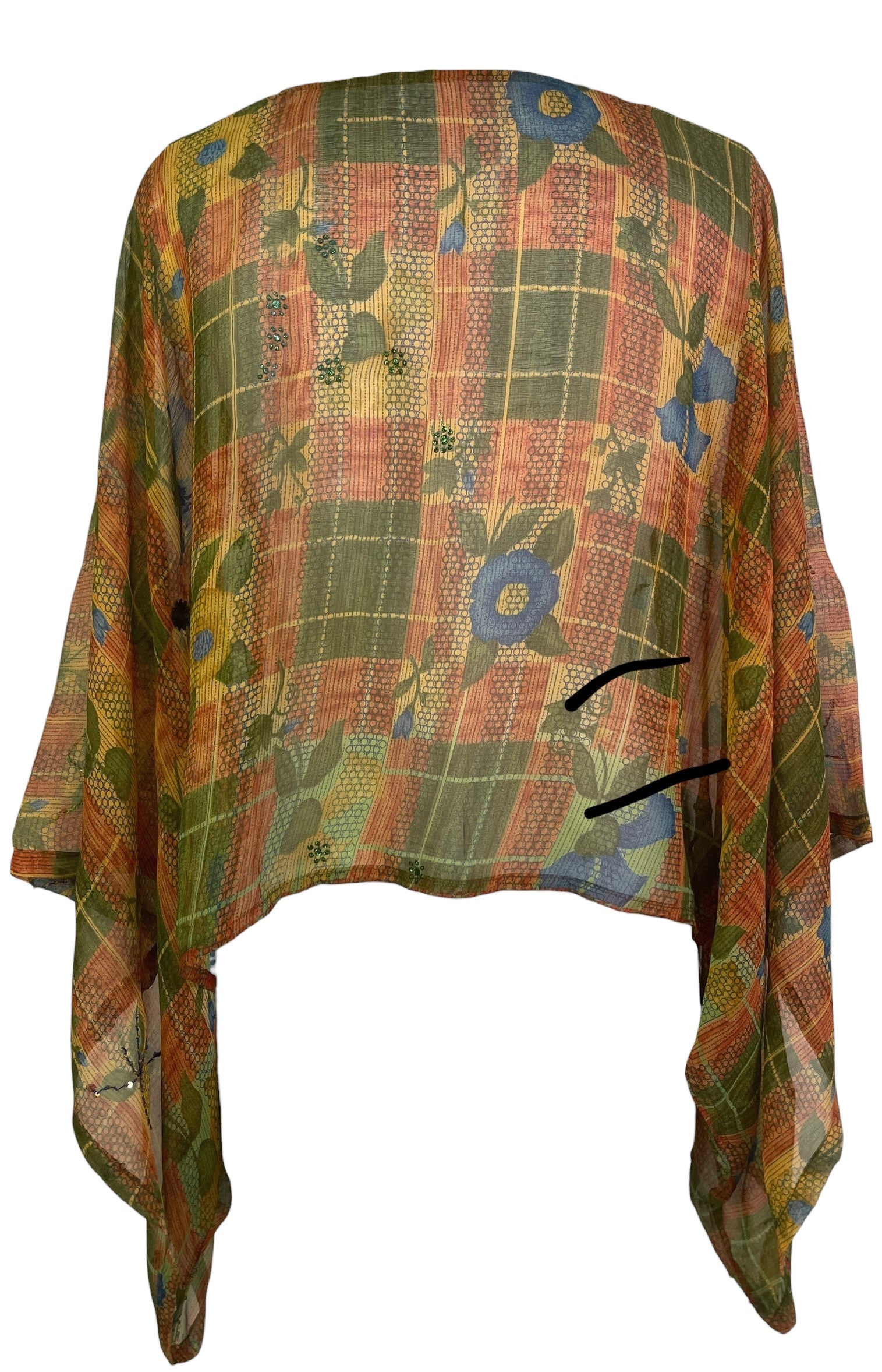 PREVIEW PRG8780 Sheer  Wabi Sabi Pure Silk Kimono-Sleeved Top by MARCH2026 – Handmade ethical Kimono Top from sariKNOTsari using upcycled silk. Designed in Canada for travel and slow fashion, loved from Toronto to LA to Sydney.
