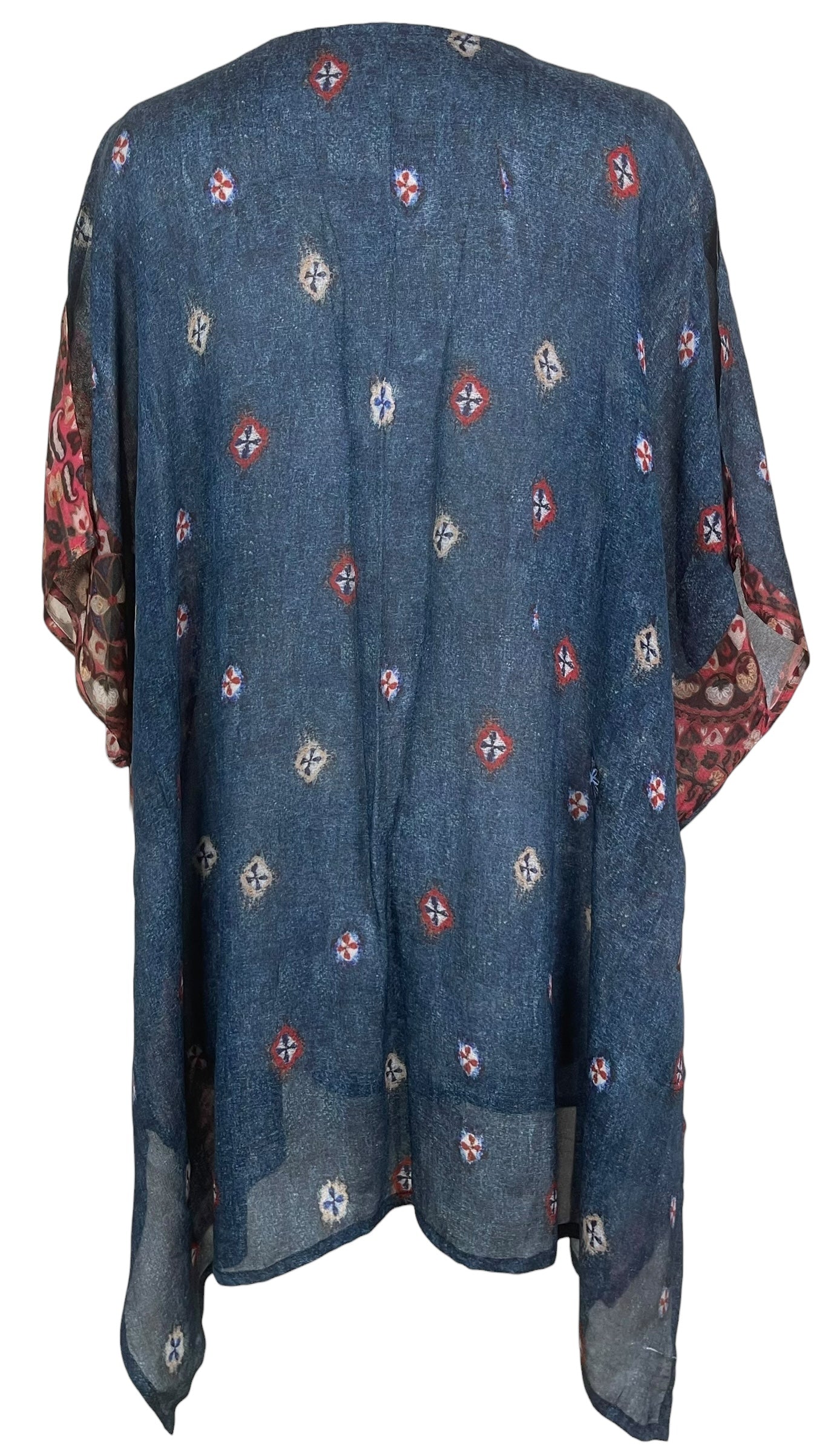 PREVIEW PRG8517 Sheer  Avatar Pure Silk Short Kaftan Tunic with Slits by FEBRUARY2026 – Handmade ethical Short Kaftan from sariKNOTsari using upcycled silk. Designed in Canada for travel and slow fashion, loved from Toronto to LA to Sydney.